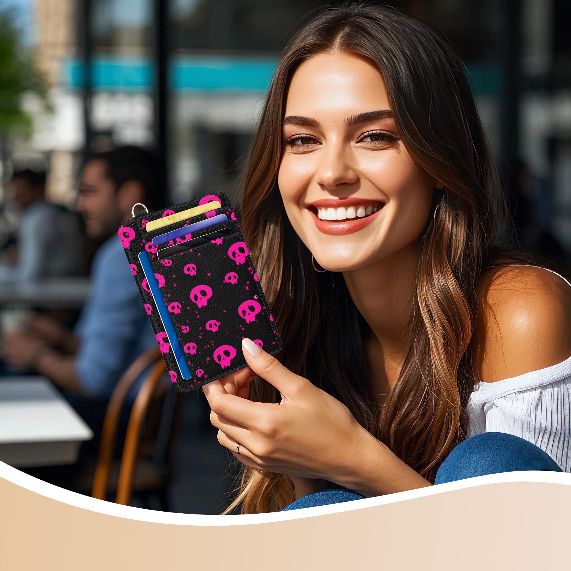 METALPHA Slim RFID Blocking Credit Card Holder - Pink Skull Design Front Pocket Wallet for Women | Cute Mini Thin ID Card Organizer | Perfect for Travel, Shopping & Everyday Use
