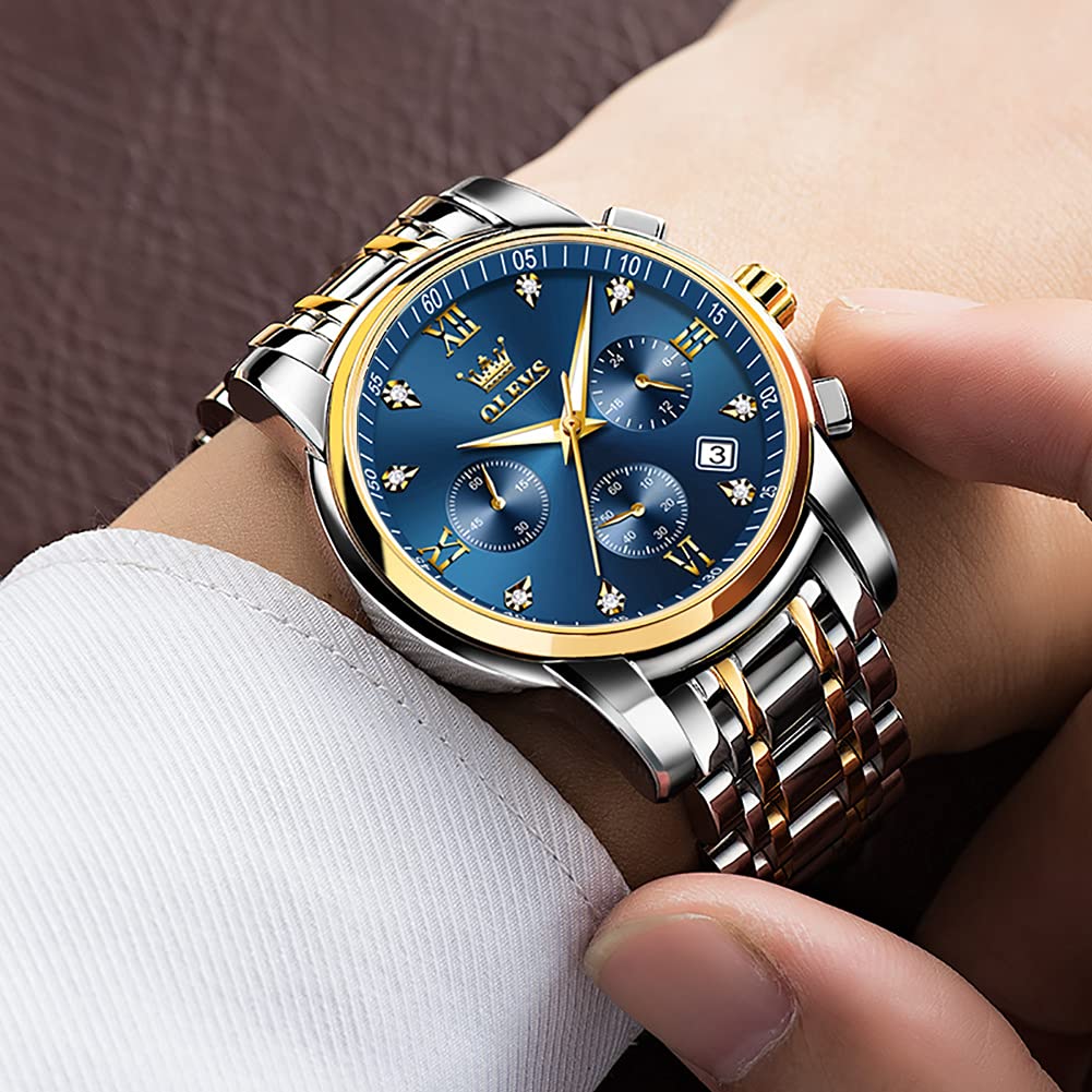 OLEVS Men's Multifunction Watch - Stainless Steel Chronograph with Date, Waterproof & Luminous Dial, Classic Wristwatch for Business, Casual & Outdoor Activities
