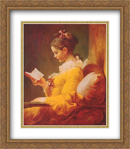 Jean Honore Fragonard 'A Young Girl Reading' 26x32 Gold Ornate Framed Art Print - 2x Matted Large Wall Decor for Living Room, Bedroom & Office