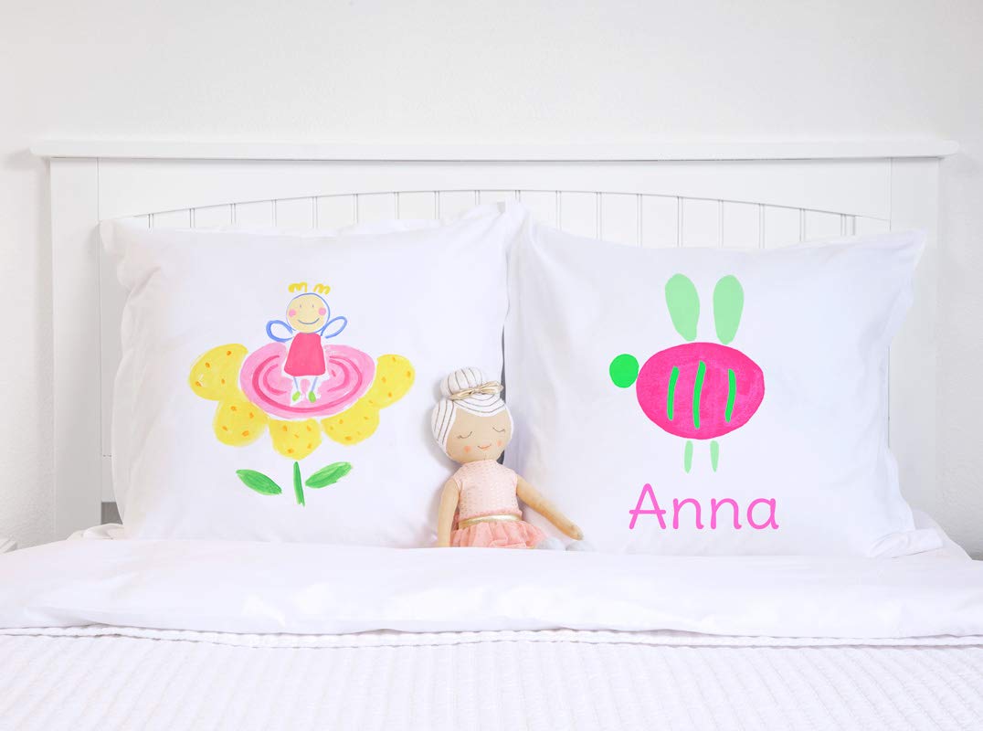 Personalized Pink Buzzy Bee Kids Pillowcase - Hypoallergenic & Breathable 26x26 Euro Sham - Anti-Wrinkle Nursery Decor for Boys & Girls - Perfect for Bedrooms, Daycare, and Travel