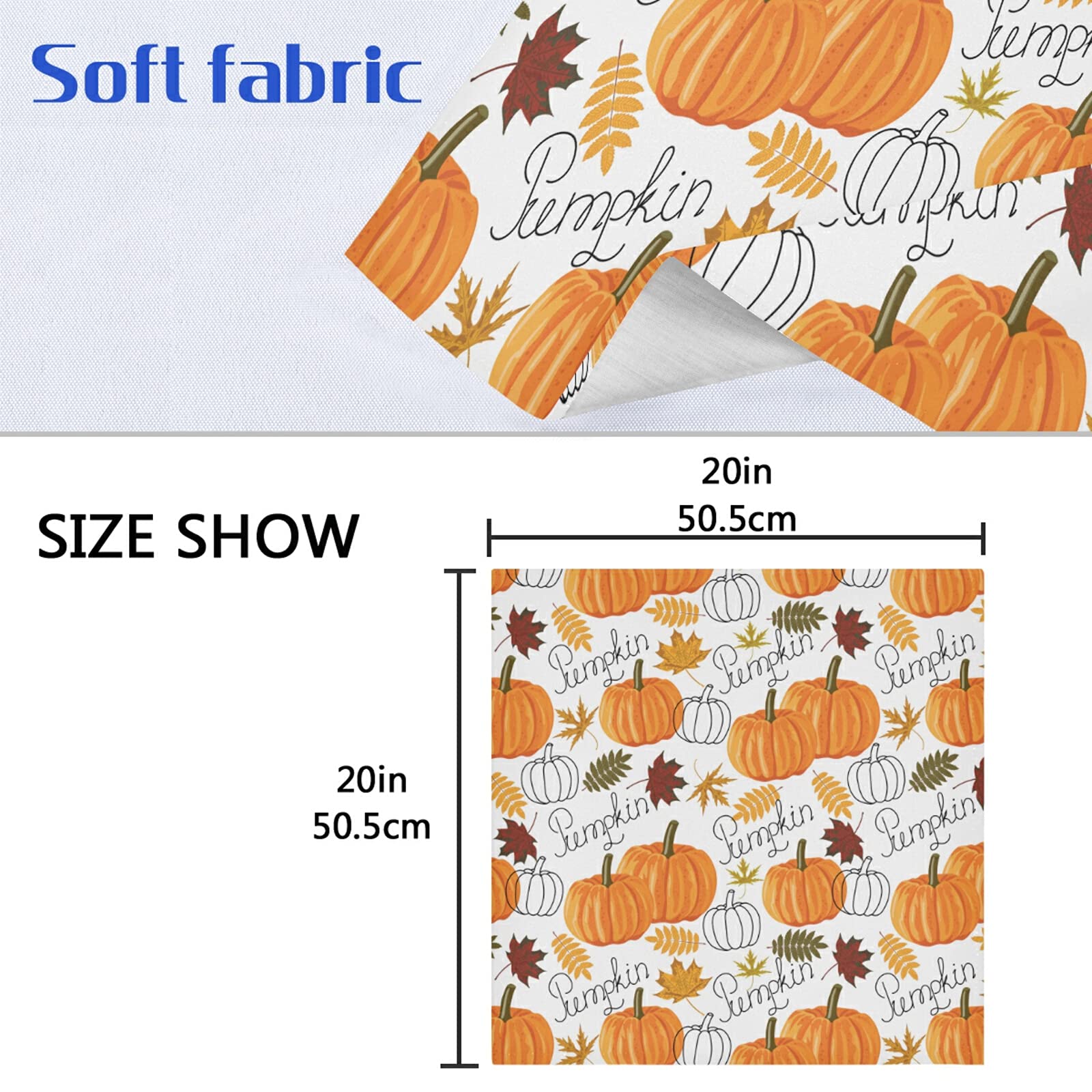 Premium Thanksgiving Cloth Napkins Set of 6 - Washable & Reusable Polyester Table Napkins with Pumpkin Leaf Design for Fall Autumn Decor, Family Dinners, Holiday Parties & Special Occasions | Perfect for Thanksgiving Dinner, Christmas Gathering & Seasonal Home Decor