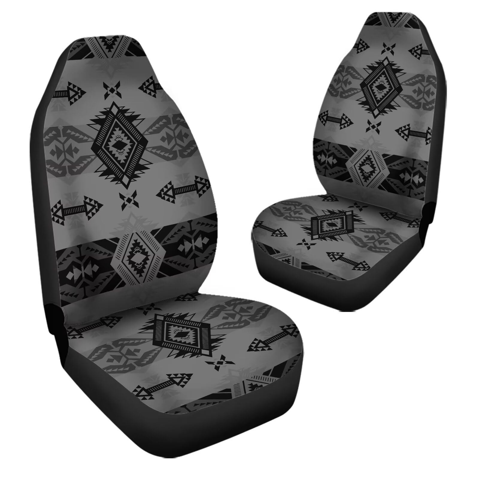 Bulopur Grey Aztec Southwest Print Car Seat Covers Set of 2 - Universal Fit for Cars, Trucks & SUVs | Interior Accessories & Seat Protectors | Perfect for Road Trips, Daily Commutes & Adventure Travel