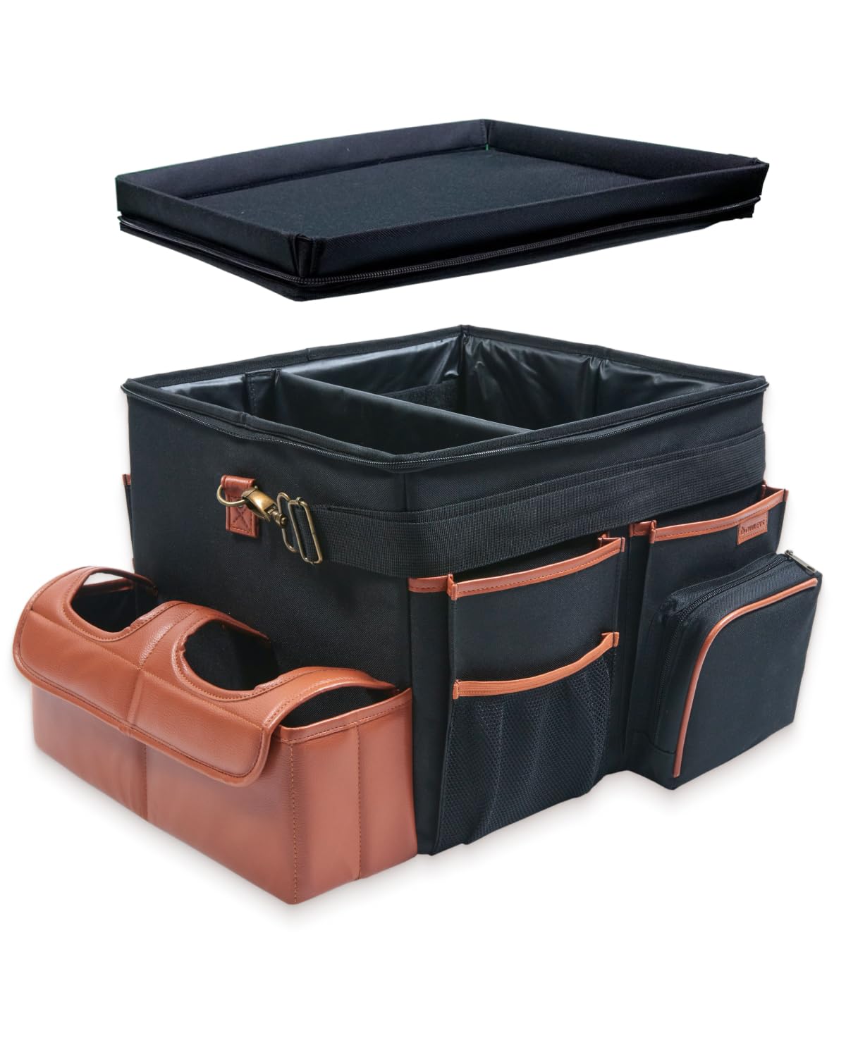 Foldable Trunk Organizer for Car - Large Black-Brown Car Storage Organizer with Multiple Pockets | Perfect for SUV, Sedan & Road Trips | Keep Your Vehicle Neat & Organized