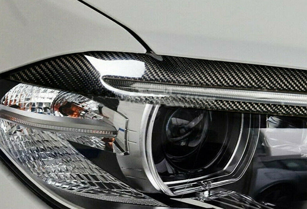 Premium Real Carbon Fiber Headlight Eyebrow Eyelid Trim for BMW F15 X5 & F16 X6 - High Gloss Black Finish - Enhances Vehicle Style & Protection - Perfect for Car Enthusiasts & Custom Builds