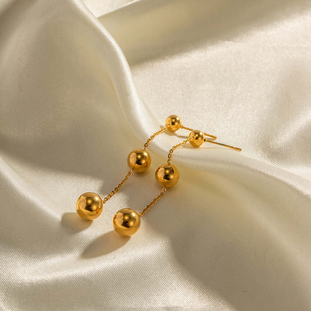 18K Gold Plated Irregular Bead Ball Drop Earrings for Women - Elegant Dangle Earrings for Party, Wedding & Daily Wear | JDE132