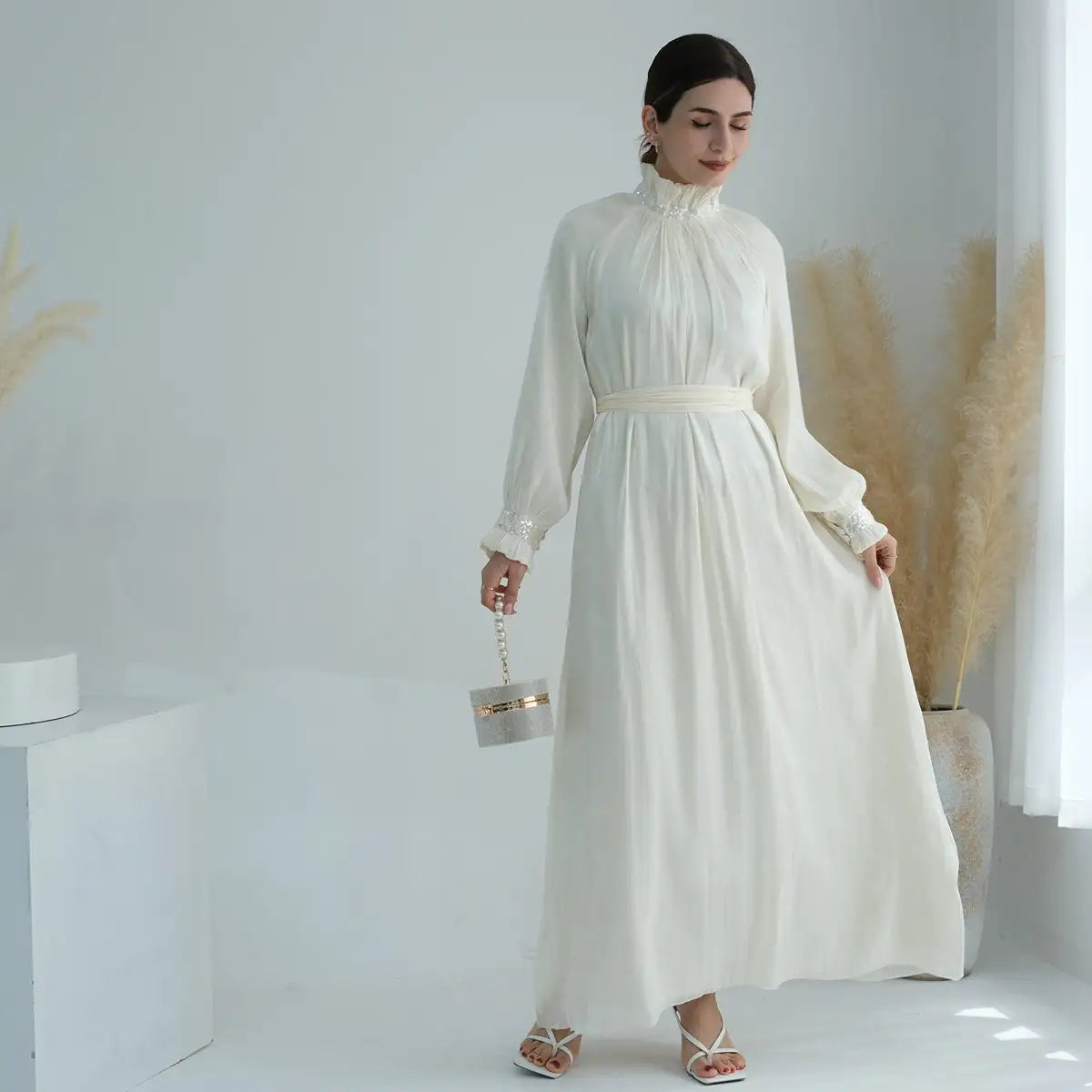 Elegant Shiny Bright Abaya Dress for Muslim Women - Perfect for Prayer, Eid, and Special Occasions