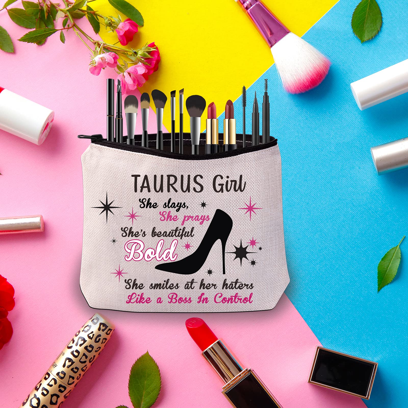 Zodiac Cosmetic Makeup Bag - Taurus Constellation Astrology Makeup Pouch for Women | Perfect Birthday Gift for Taurus Girls | Great for Travel, Storage & Daily Beauty Essentials