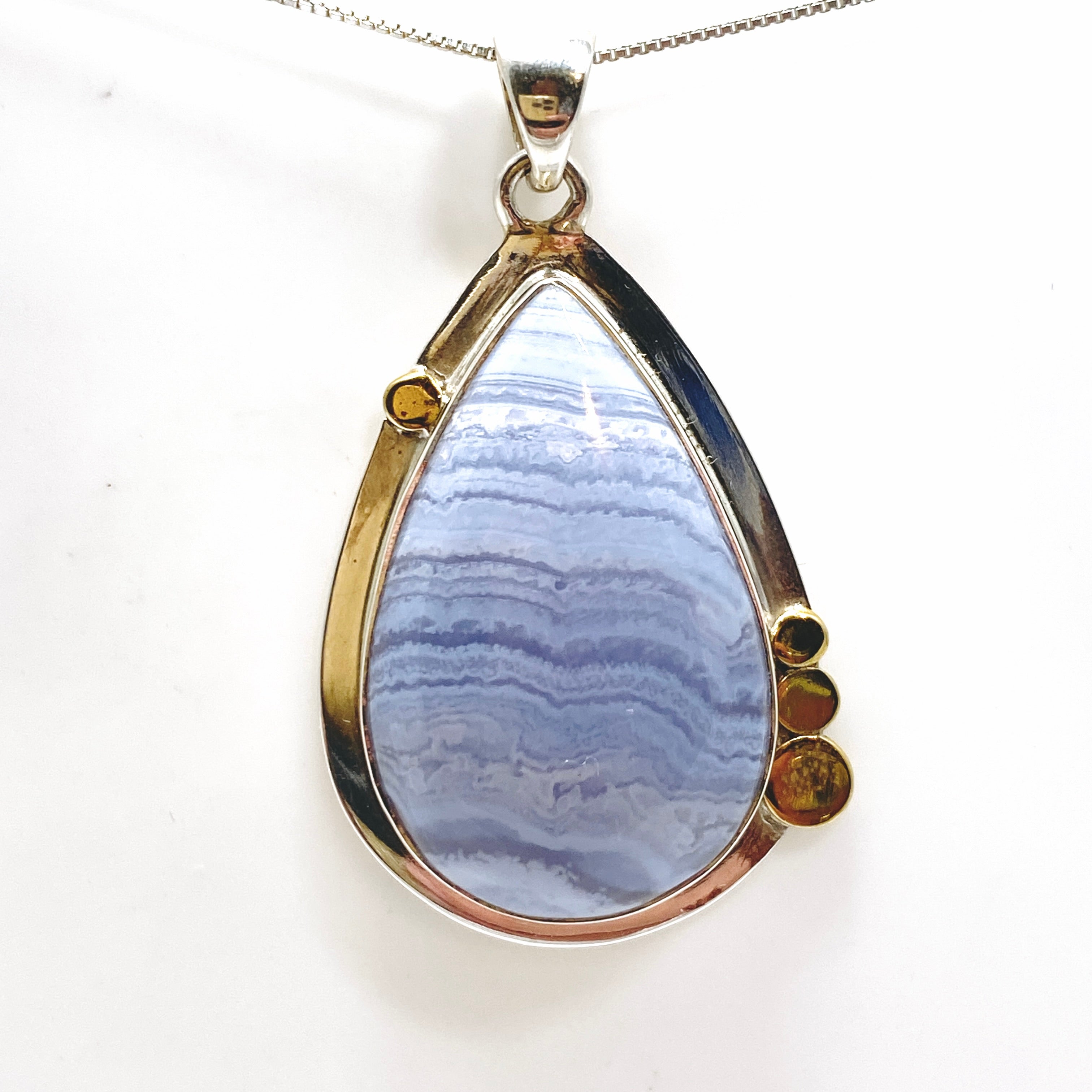 Blue Lace Agate Teardrop Cabochon Pendant - Handmade Silver Jewelry KPGJ4833 - Perfect for Gift Giving & Special Occasions