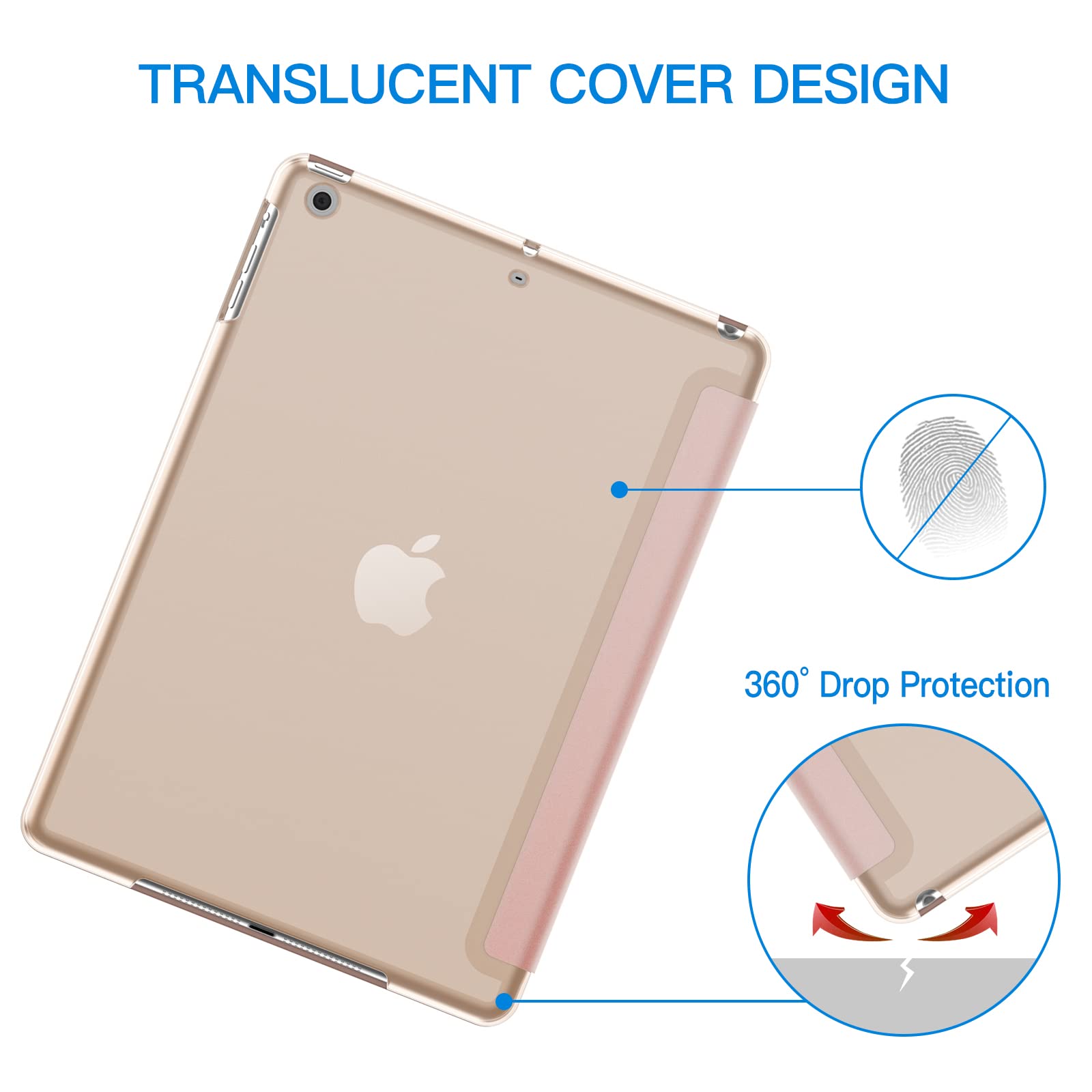 JETech iPad Air 1st Generation Case - Slim Smart Cover with Auto Sleep/Wake Function, Rose Gold Protective Shell - Perfect for Work, Travel & Home Use