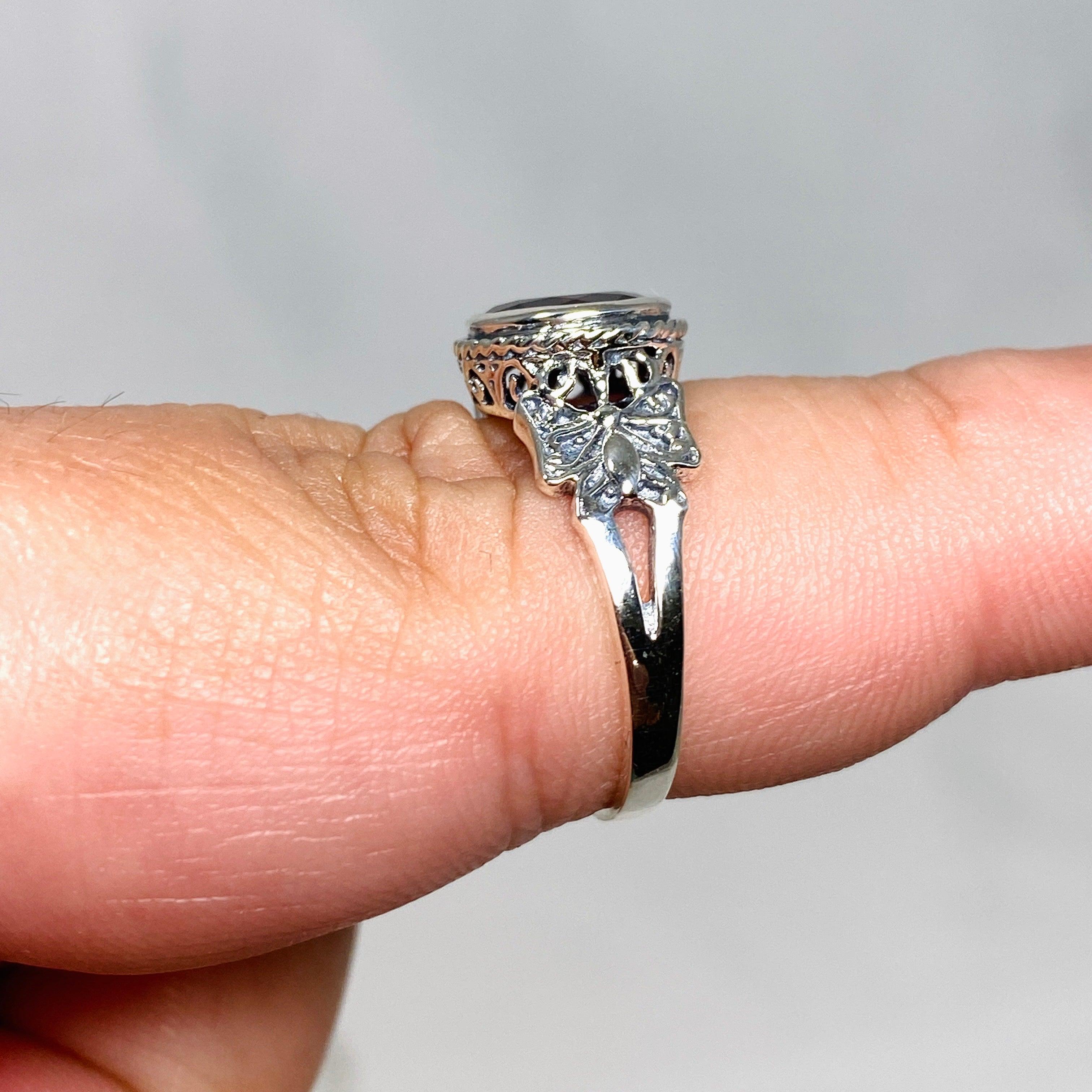 Garnet Faceted Round Ring in Elegant Decorative Setting R3671 - Perfect for Weddings, Anniversaries & Special Occasions