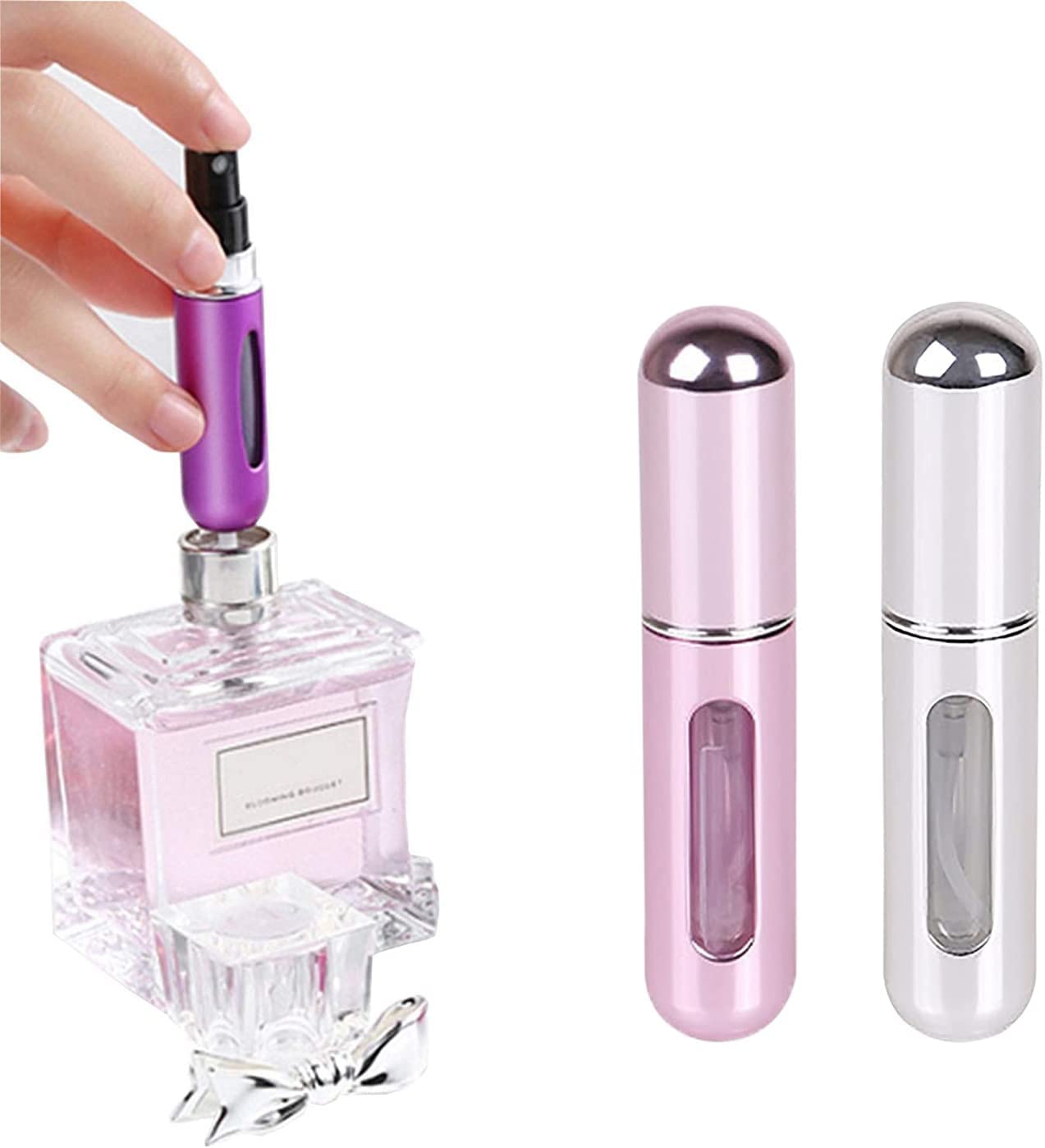 MANVI 5ml Refillable Travel Perfume Bottle Set (2 Pack) - Leakproof Metal Mini Perfume Atomizer Spray for Women & Men - Perfect for Airplane Carry-on, Gym Bag & Purse Essentials