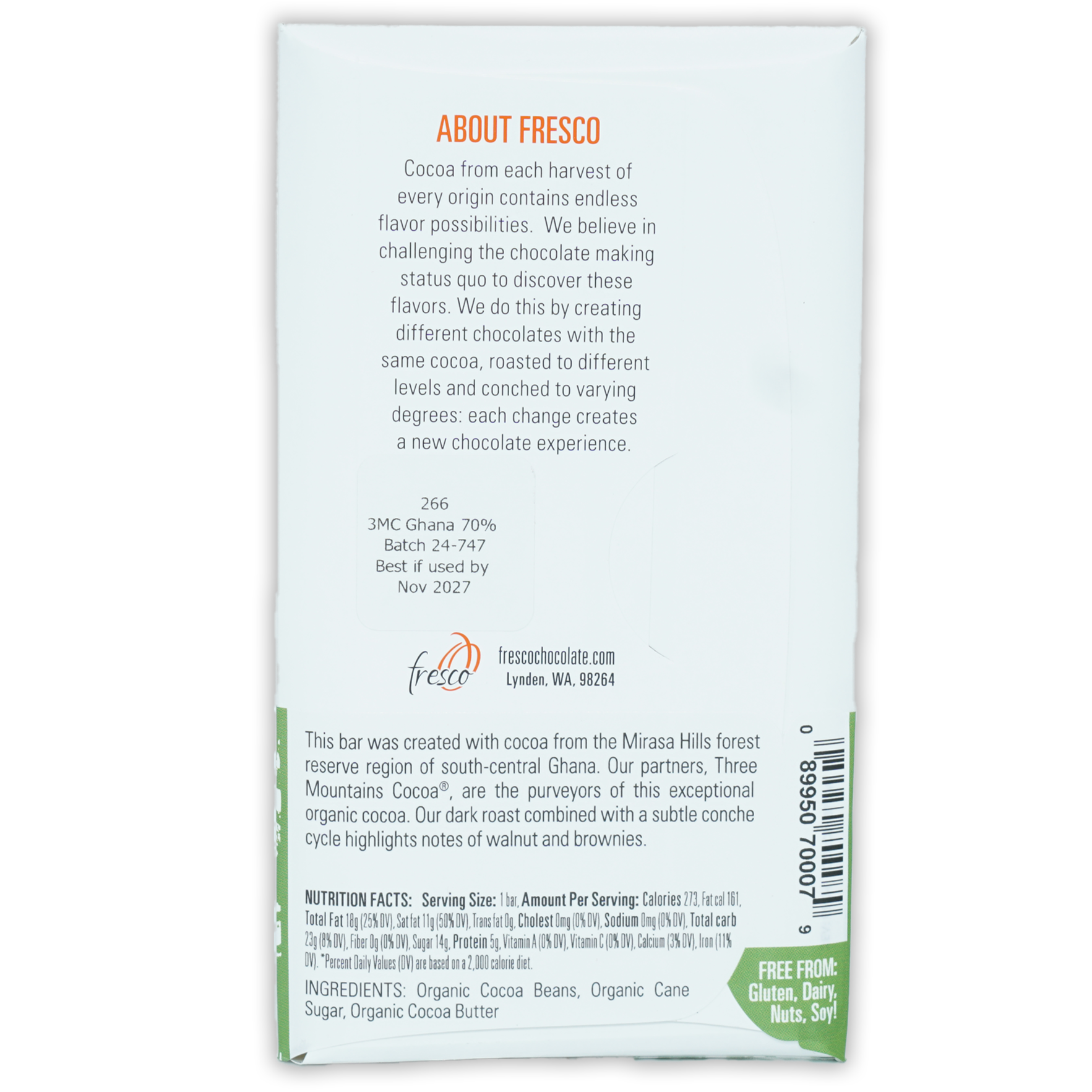 Premium Fresco Ghana Dark Roast 70% Cacao Chocolate Bar - Rich Flavor for Baking, Desserts & Gourmet Gifting