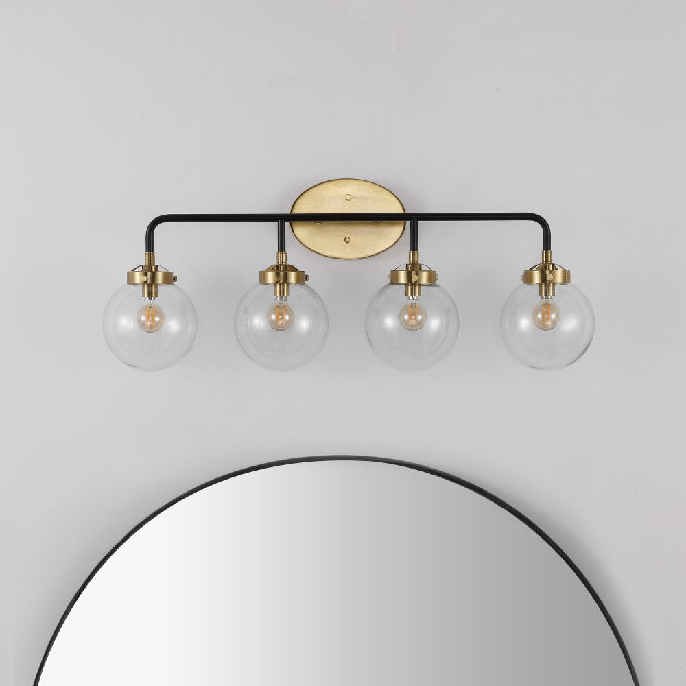 Caleb Brass Vanity Wall Sconce with Clear Glass Shade - Elegant Bathroom Lighting for Mirror, Vanity, and Dressing Area