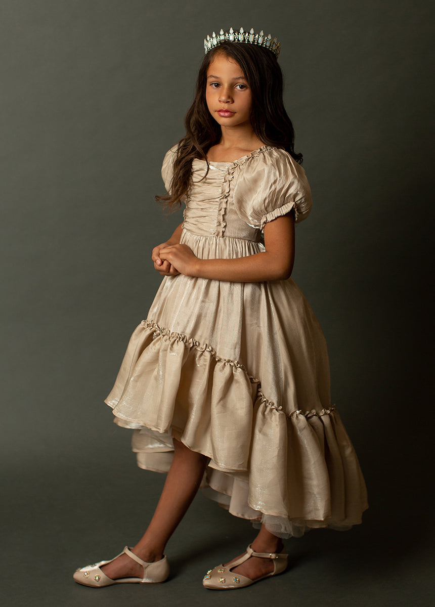 Mathilda Petticoat Dress - Champagne Iridescent Vintage Style Lolita Dress for Cosplay, Tea Parties & Special Occasions