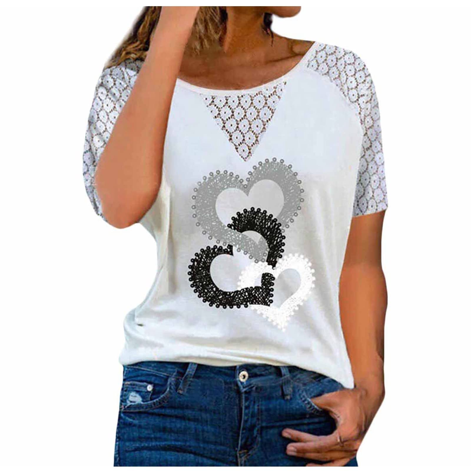 Women's Summer Tops - Feather Print Business Casual Short Sleeve Shirts, Round Neck T-Shirts for Office & Casual Wear | Perfect for Work, Dating & Weekend Outings