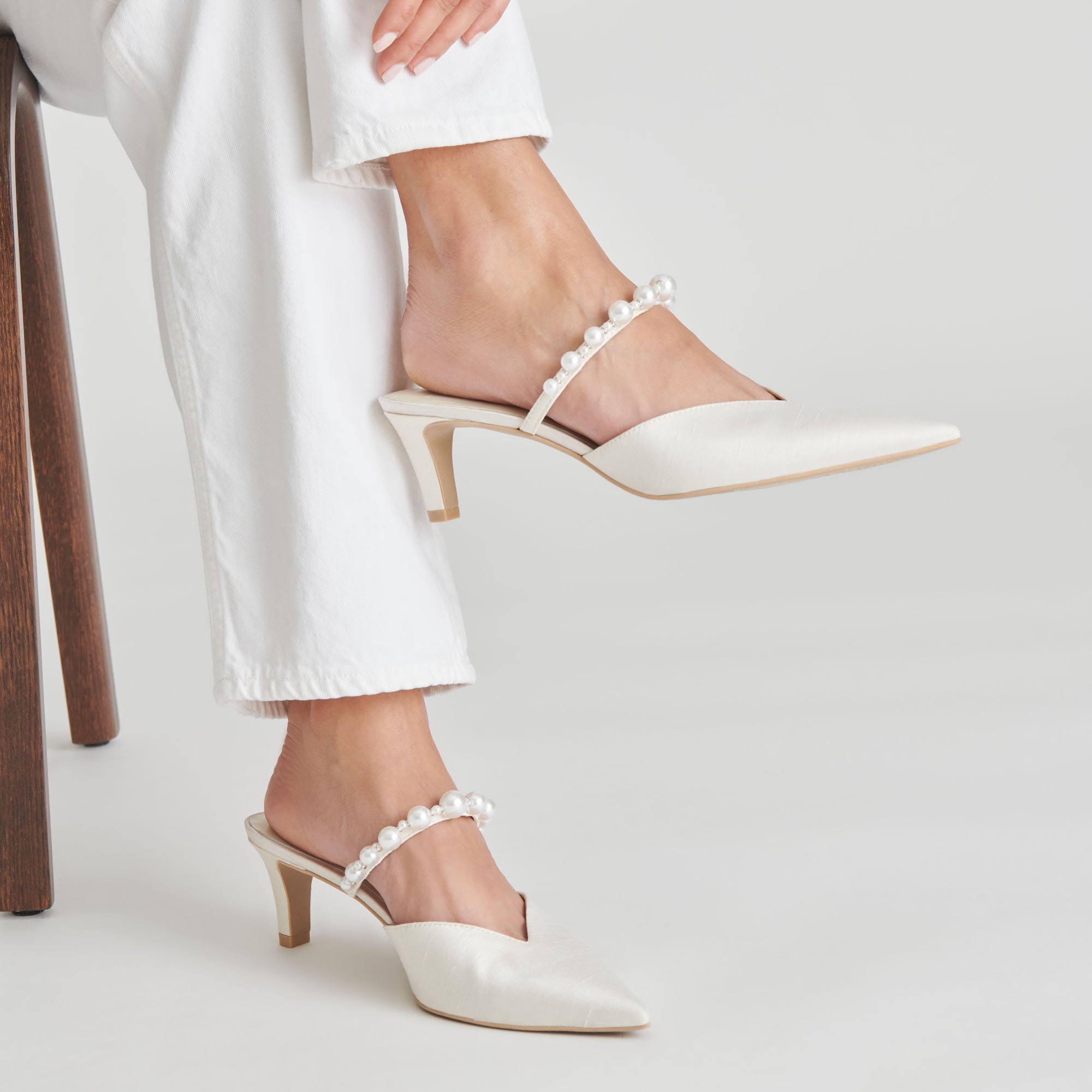 KANIKA Pearl Mid Heels - Women's Vanilla Pearl Embellished Pumps for Weddings, Parties & Formal Events