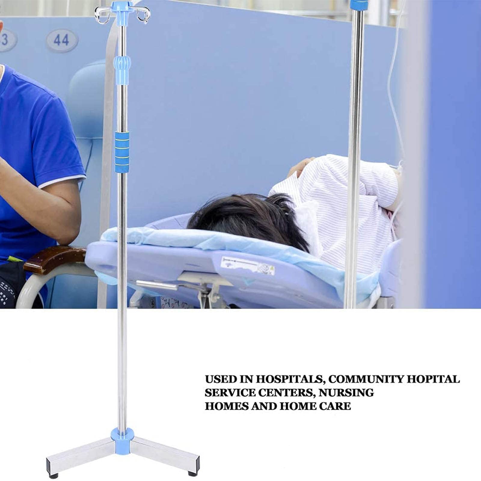 Portable Adjustable IV Stand with 4 Hooks - Stainless Steel Infusion Pole for IV Drip Bags - Perfect for Home Care, Hospital Use & Emergency Medical Scenarios