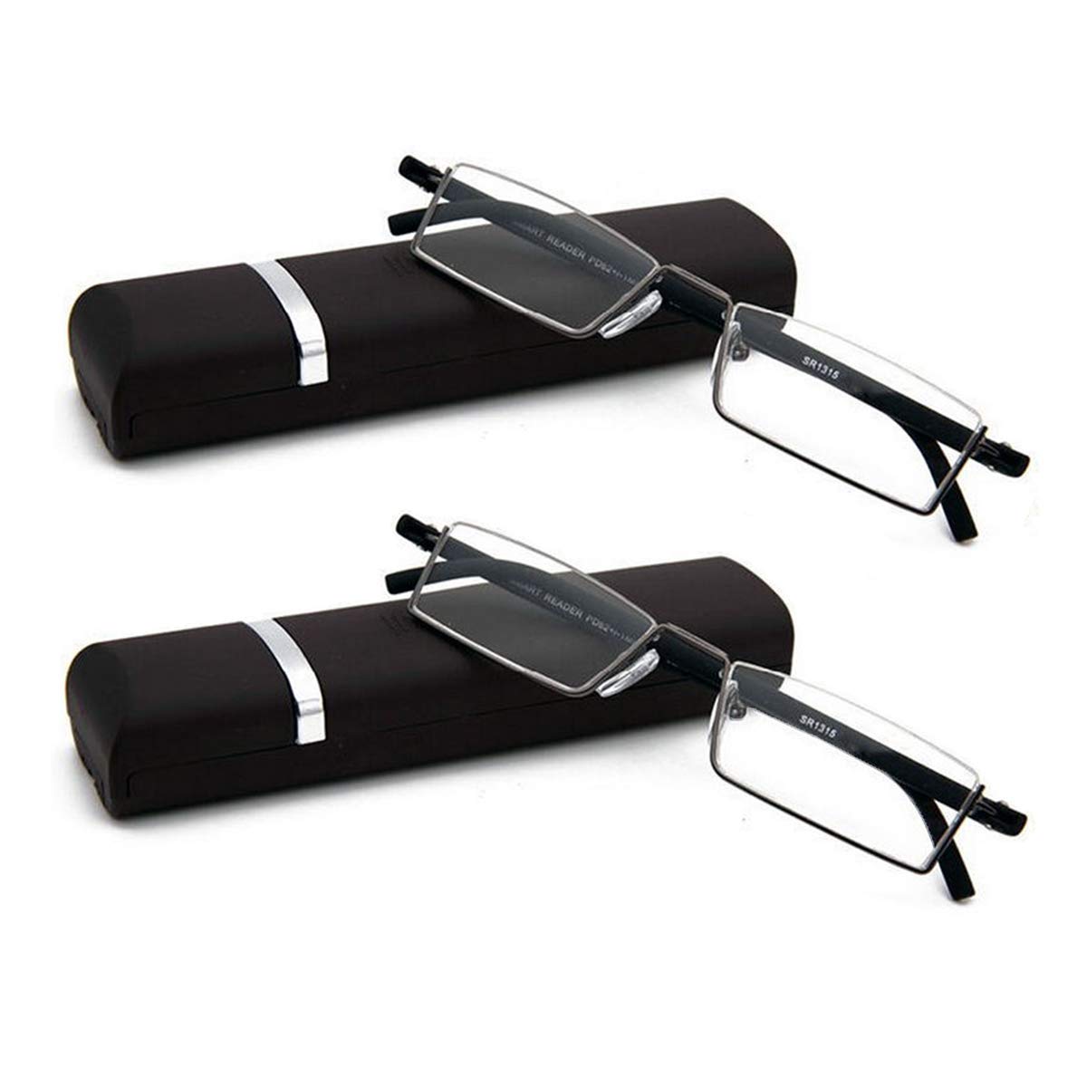 1.00 Strength Half Frame Reading Glasses for Men - Lightweight Half Rim Computer Readers with Protective Glasses Case (2 Pack) - Perfect for Office Work, Screen Time & Reading Books