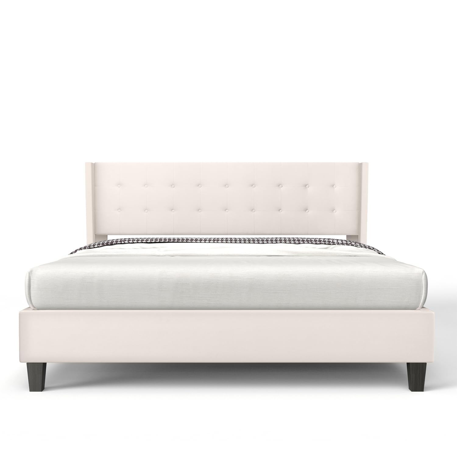 BONSOIR Queen Size Upholstered Platform Bed Frame with Wingback Headboard - No Box Spring Needed, Linen Fabric in Cream Sand Color | Perfect for Modern Bedrooms & Guest Rooms