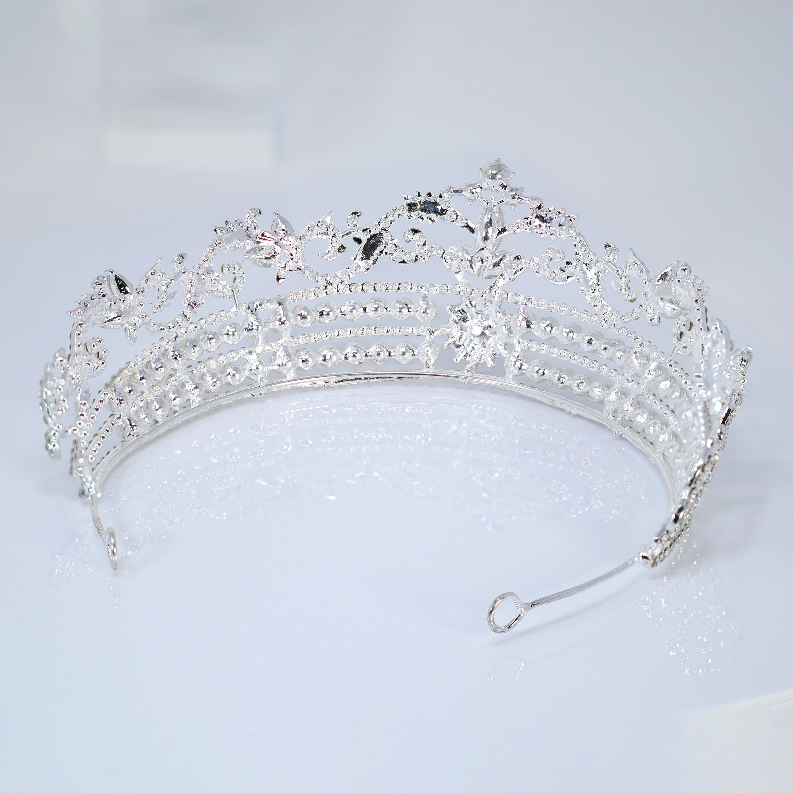 Luxury Swarovski Crystal Pearl Floral Leaf Queen Tiara - Bridal Wedding Crown for Bride, Prom, Pageant & Special Occasions | Elegant Hair Accessory for Women