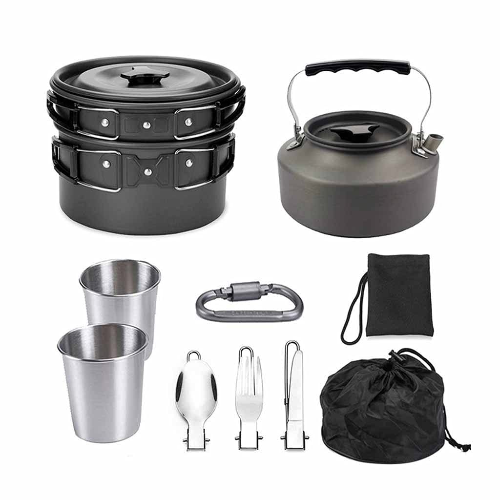 Ultra-Light Portable 9-Piece Camping Cookware Set - Aluminum Hiking Picnic Water Kettle, Pan & Pot with Utensils for Outdoor Travel & Backpacking | Perfect for Camping, Hiking, and Picnic Adventures (Color: C)