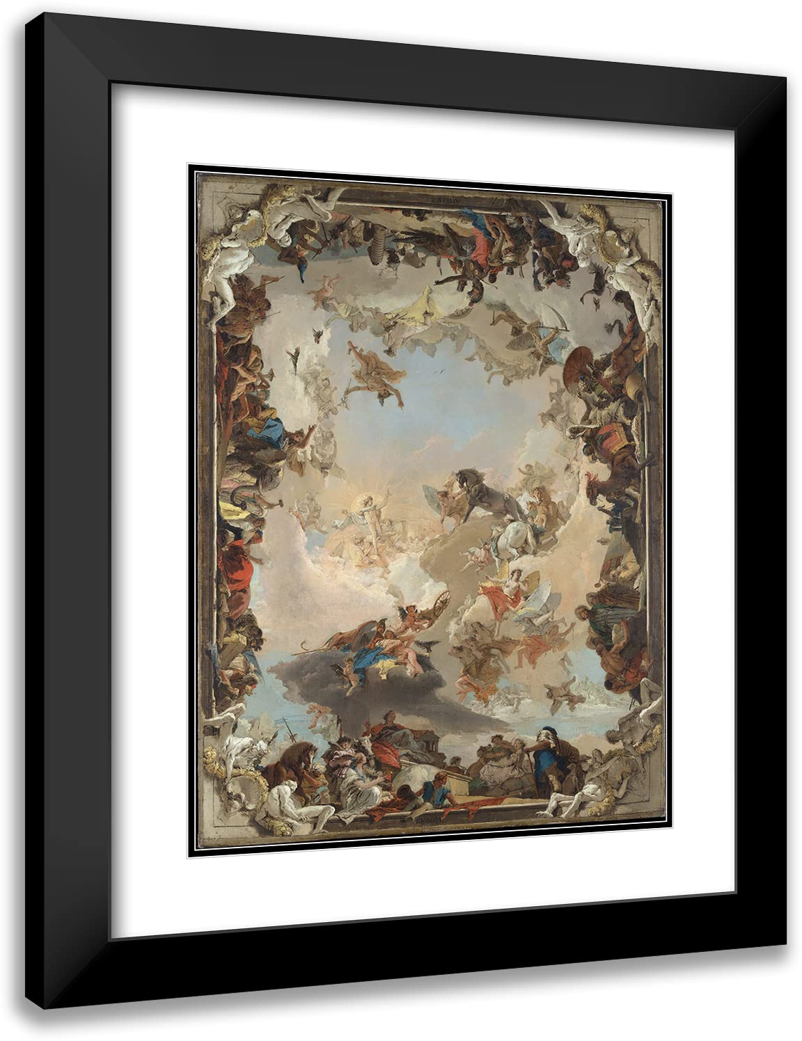 Giovanni Battista Tiepolo Allegory of the Planets and Continents (1752) - 15x18 Inch Black Modern Framed Art Print with Double Mat | Museum Quality Reproduction | Perfect for Living Room, Office or Gallery Wall Decor