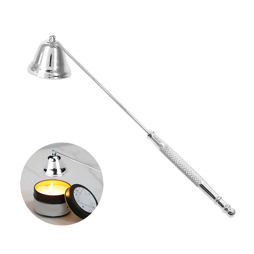 Silver Candle Snuffer - Long Handle Wick Extinguisher for Scented & Jar Candles (Safe Flame Out)