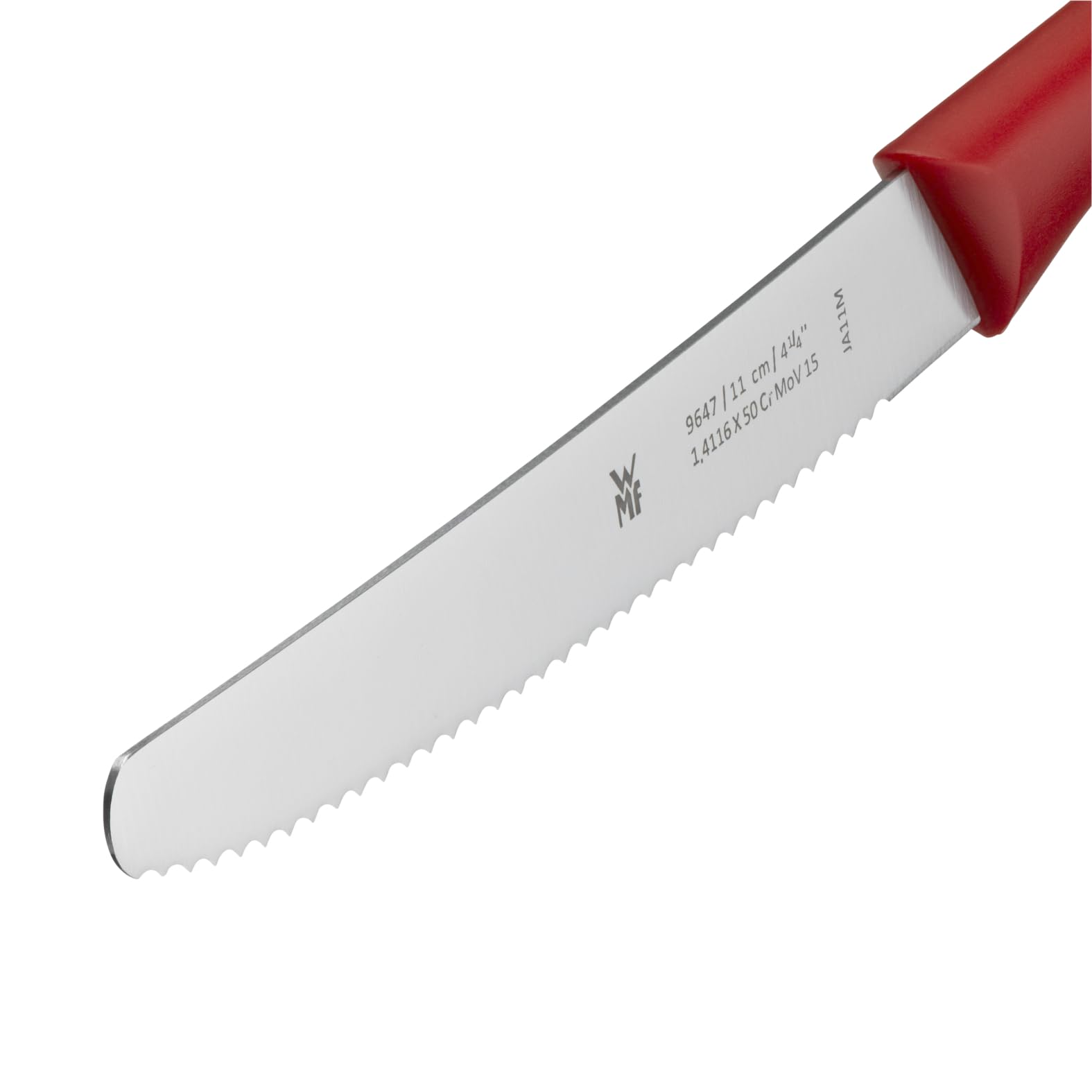 WMF 6-Piece Breakfast Knife Set - 23cm Serrated Bread Knife with Special Blade Steel & Red Plastic Handle - Perfect for Slicing Bread, Bagels, and Pastries