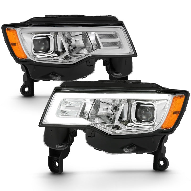 ANZO Projector Headlights with Plank Style Switchback - Chrome for 2017-2021 Jeep Grand Cherokee | Enhanced Visibility & Style for Night Driving & Off-Road Adventures