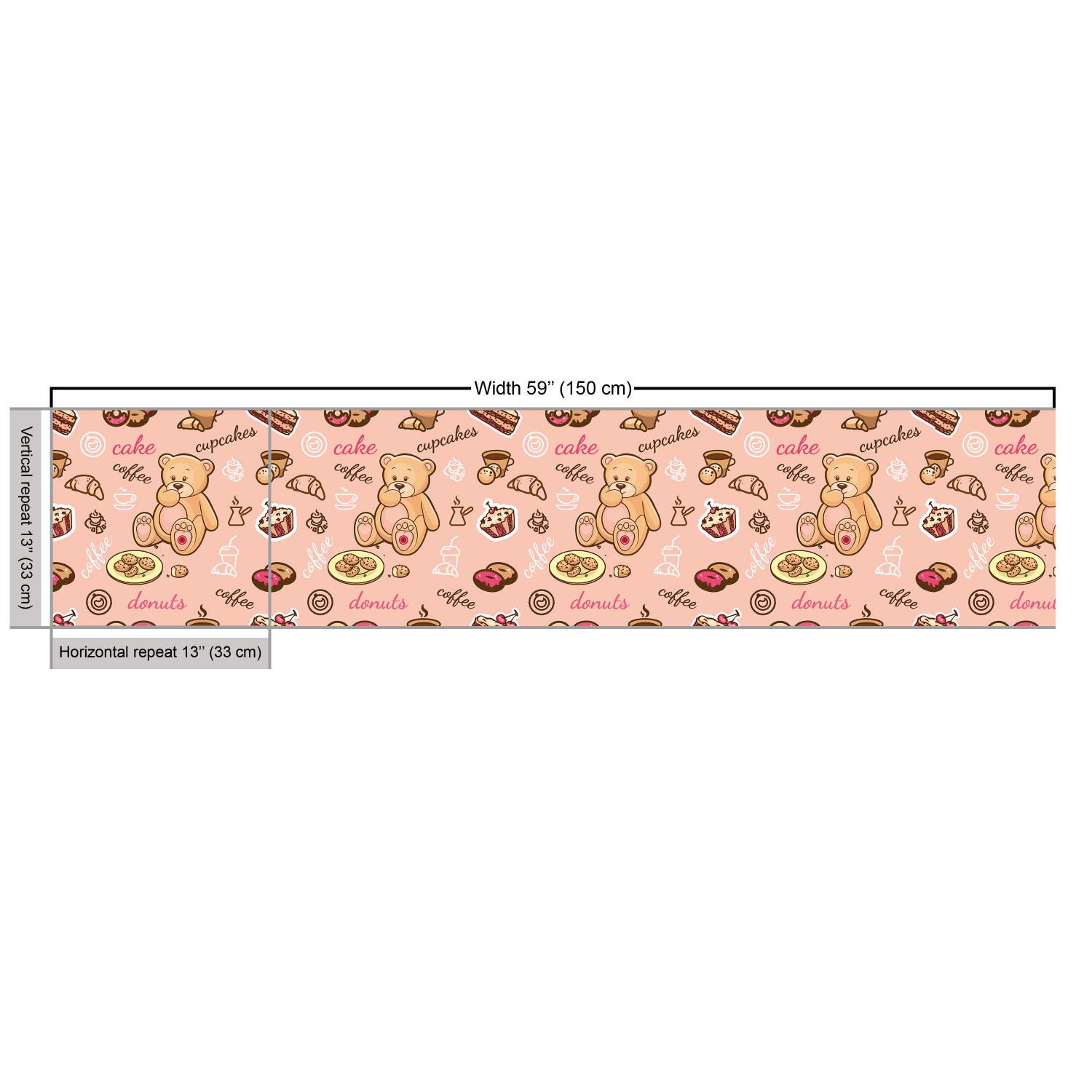 Ambesonne Dessert Fabric by The Yard - Teddy Bear Cupcakes Cookies Donuts Cakes Playroom Cartoon Print | Decorative Upholstery Fabric for Home Decor, DIY Projects & Crafting | 10 Yards, Brown Coral | Perfect for Kids' Rooms, Throw Pillows & Table Runners
