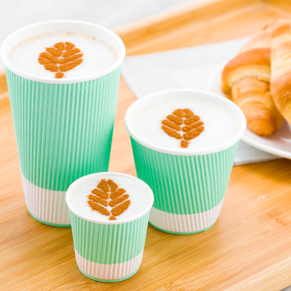 Eco-Friendly 20 oz Light Green Paper Coffee Cups with Ripple Wall - 3.5