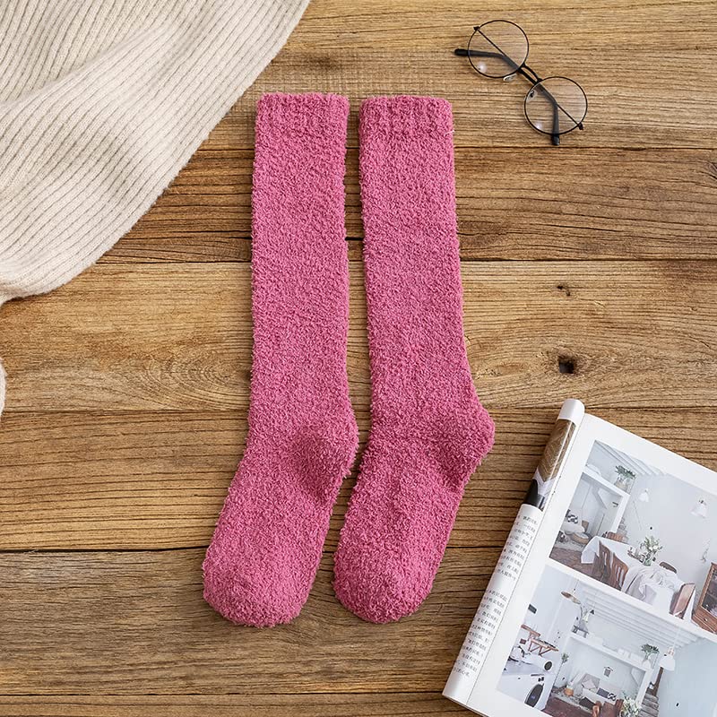 Thigh High Socks for Women & Men - Soft Coral Fleece Winter Knee Socks, Velvet-Lined Thick Warm Unisex Stockings (Rose Red, One Size) - Perfect for Cold Weather, Outdoor Activities & Cozy Home Wear
