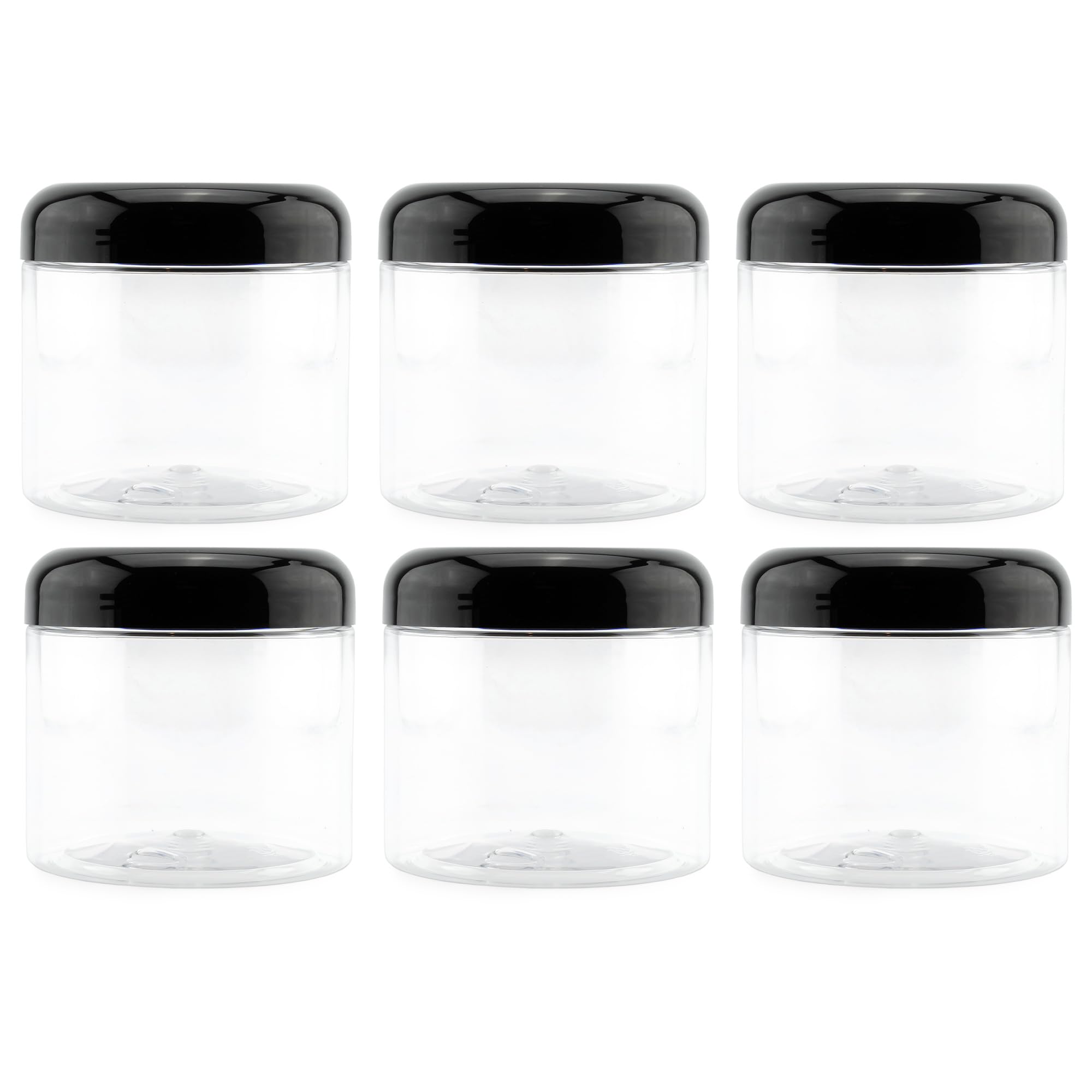 Cornucopia Brands 16oz Clear Plastic Jars with Domed Lids (6-Pack) - BPA Free PET Stackable Straight Sided Canisters for Bathroom, Kitchen & Pantry Storage - Perfect for Organizing Spices, Cotton Balls, Crafts & Dry Goods