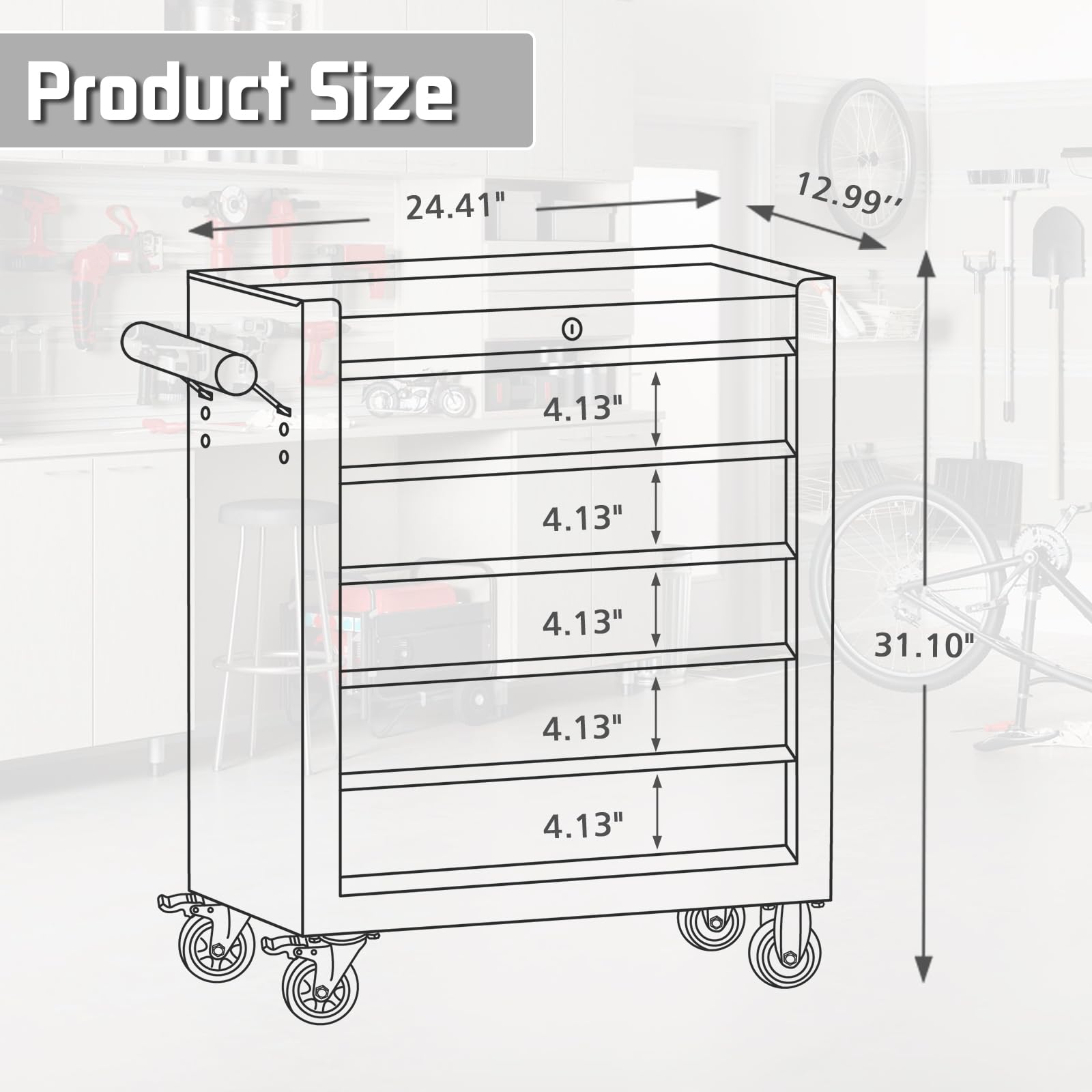 5-Drawer Rolling Tool Chest with Wheels - Heavy Duty Metal Storage Cabinet with Lockable Drawers & Liners - Perfect for Garage, Workshop, and Auto Repair Shop Organization (Red)