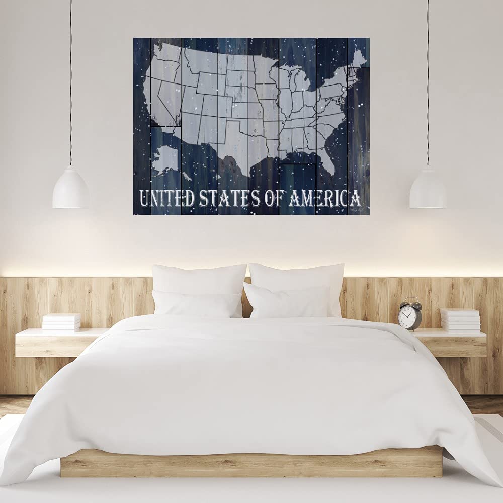 Premium Navy USA Patriotic Canvas Wall Art - Hand Painted by Artist Cindy Jacobs - 32x24 Inches - Ready to Hang - Perfect for Living Room, Bedroom, Office & Home Decor - Ideal for 4th of July, Memorial Day & American Theme Decorations