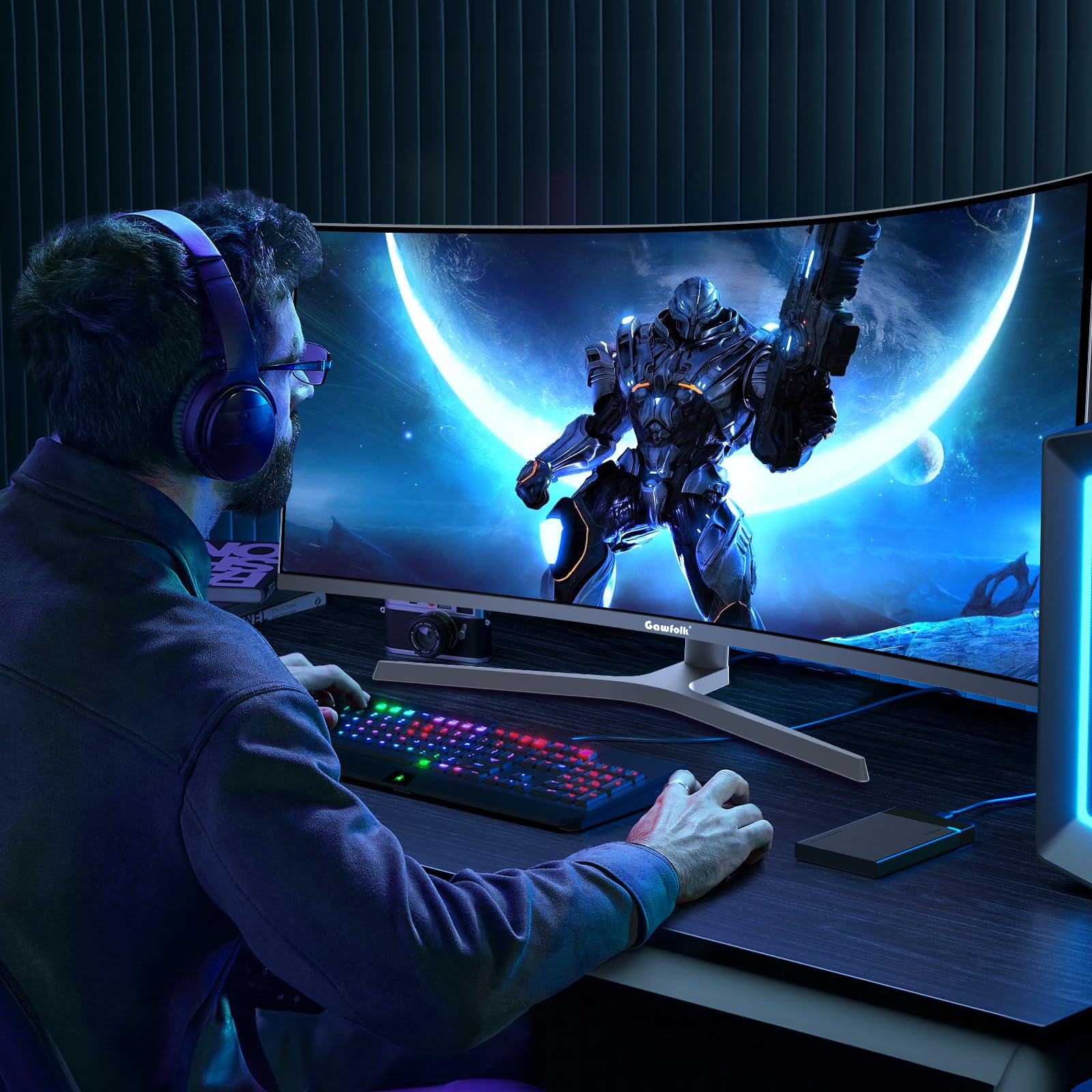 34 Inch Curved Gaming Monitor - 1500R Ultrawide PC Screen, 165Hz/144Hz Refresh Rate, Height Adjustable Stand, AMD FreeSync, HDMI & DP Ports, VESA 75x75mm Wall Mount (No Built-in Speakers) - Perfect for Immersive Gaming, Streaming & Office Work