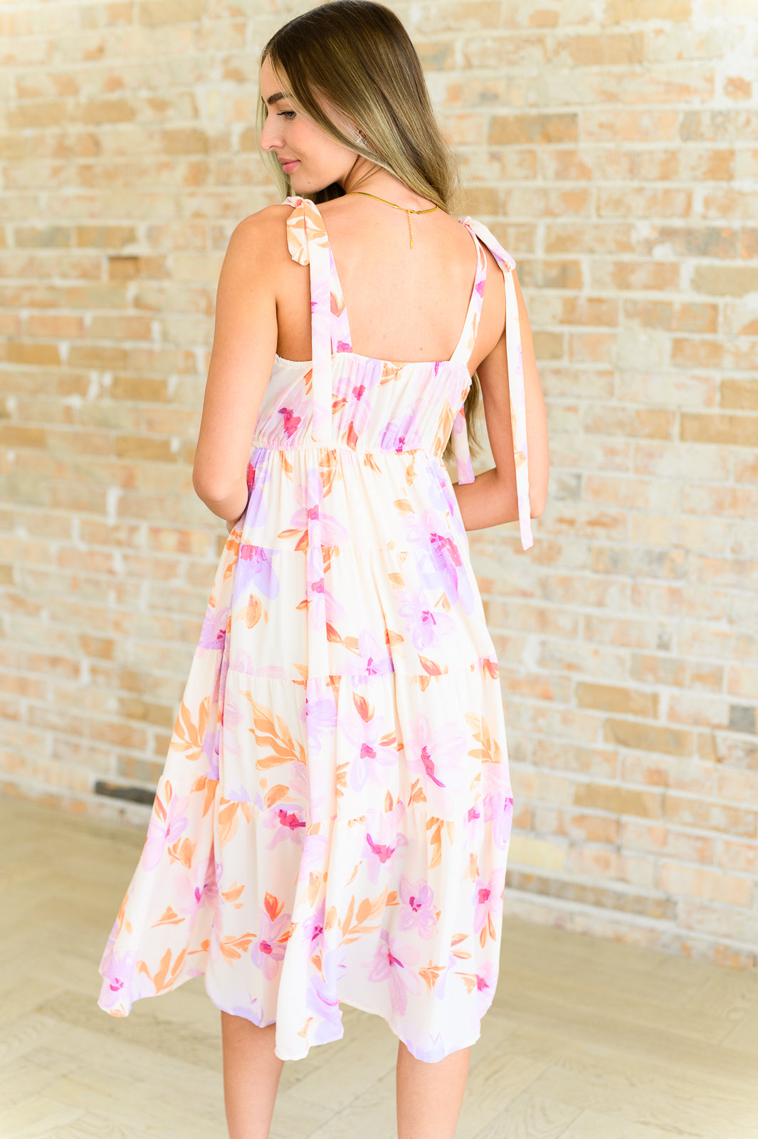 Pastel Floral Midi Dress for Women - Soft Pink Flowy Summer Dress with Ruffles, Casual Boho Chic Dress for Beach, Wedding & Date Night