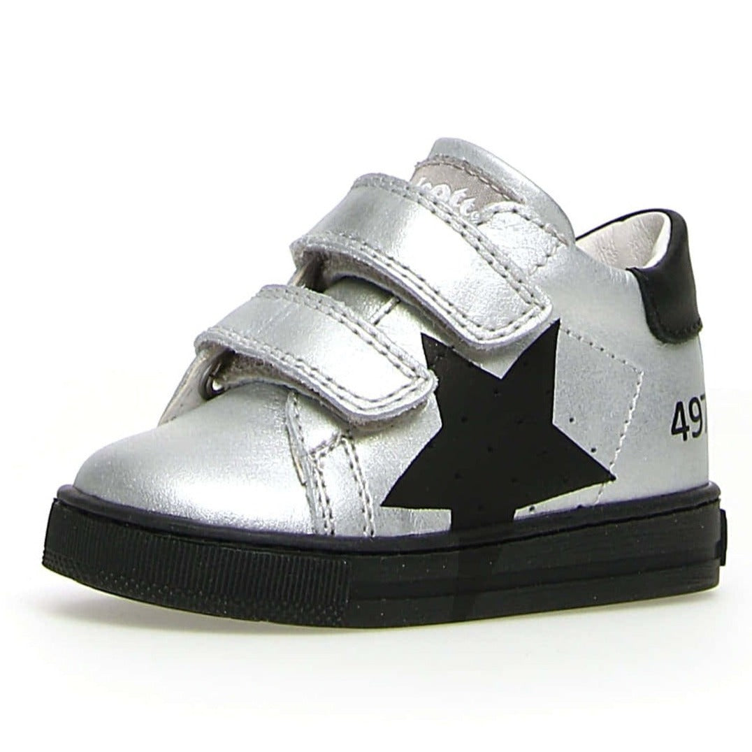 Falcotto Kids' Salazar Vl Metallic Sneakers for Boys & Girls - Silver/Black | Comfortable School Shoes & Playtime Footwear