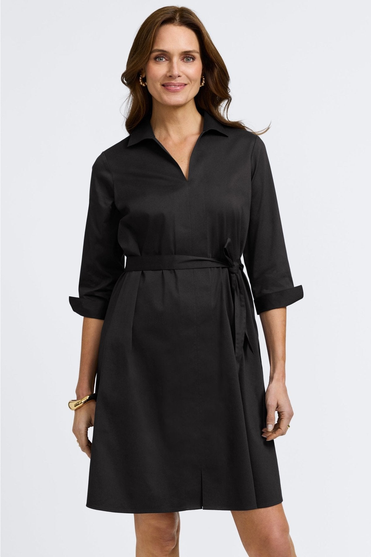 Agnes Stretch Matte Sateen 3/4 Sleeve Wrap Dress for Women - Elegant Office Wear & Cocktail Party Outfit