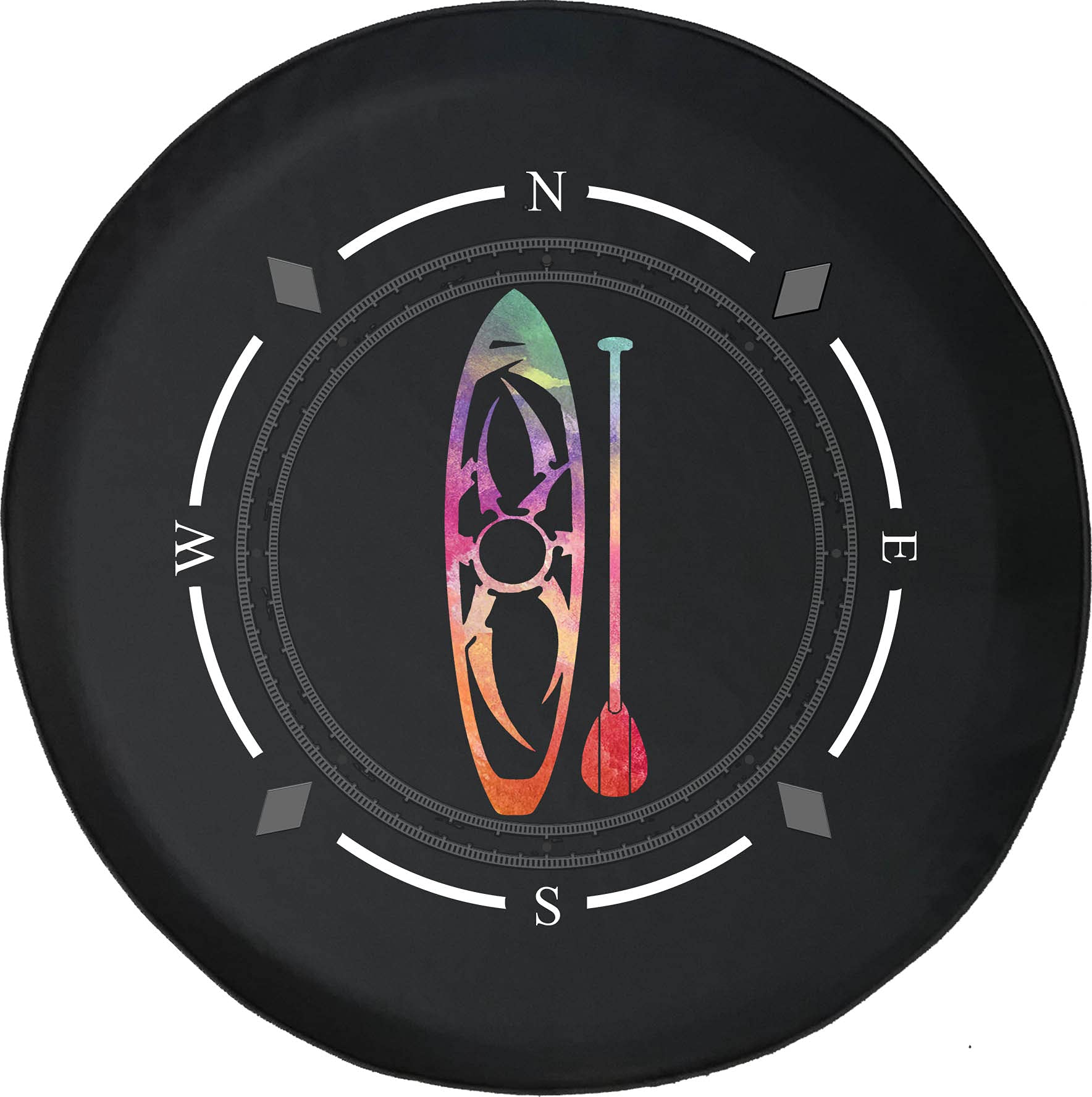 American Unlimited Spare Tire Cover Compass Watercolor - Tribal Beach Surf Design Wheel Cover for SUV, Trailer, RV Accessories | Durable & Weatherproof Spare Tire Protector for Off-Road Adventures & Beach Camping