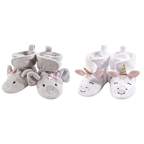 Hudson Baby Fleece Booties 2-Pack - Elephant & Unicorn for 6-12 Months - Cozy Home & Outfit