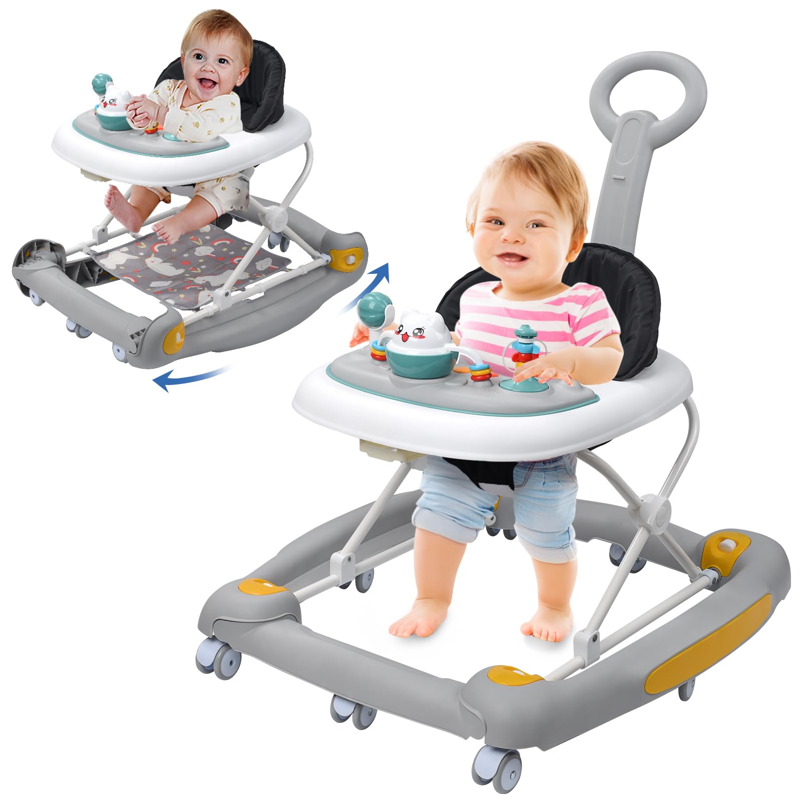 4 in 1 Baby Walker with Wheels - Adjustable Height, Music, Lights & Rocker Mode | Activity Walker & Bouncer Combo for Boys & Girls 6-24 Months | Perfect for Learning to Walk, Playtime & Indoor Entertainment