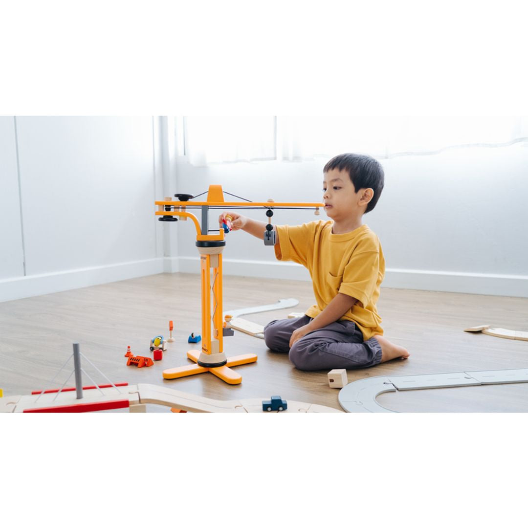 Wooden Crane Toy Set for Kids - Construction Building Play Set with Movable Parts - Perfect for Pretend Play, STEM Learning & Indoor/Outdoor Activities