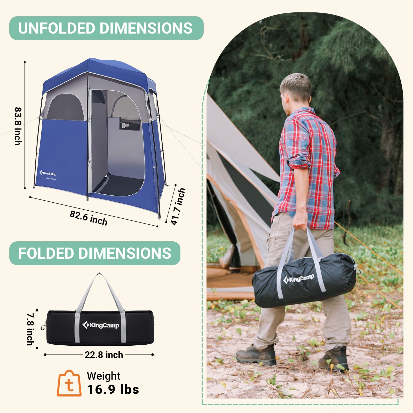KingCamp Portable Camping Shower Tent with Waterproof Shower Bag - Lightweight Privacy Shelter for Outdoor Adventures, Beach, Hiking & RV Trips