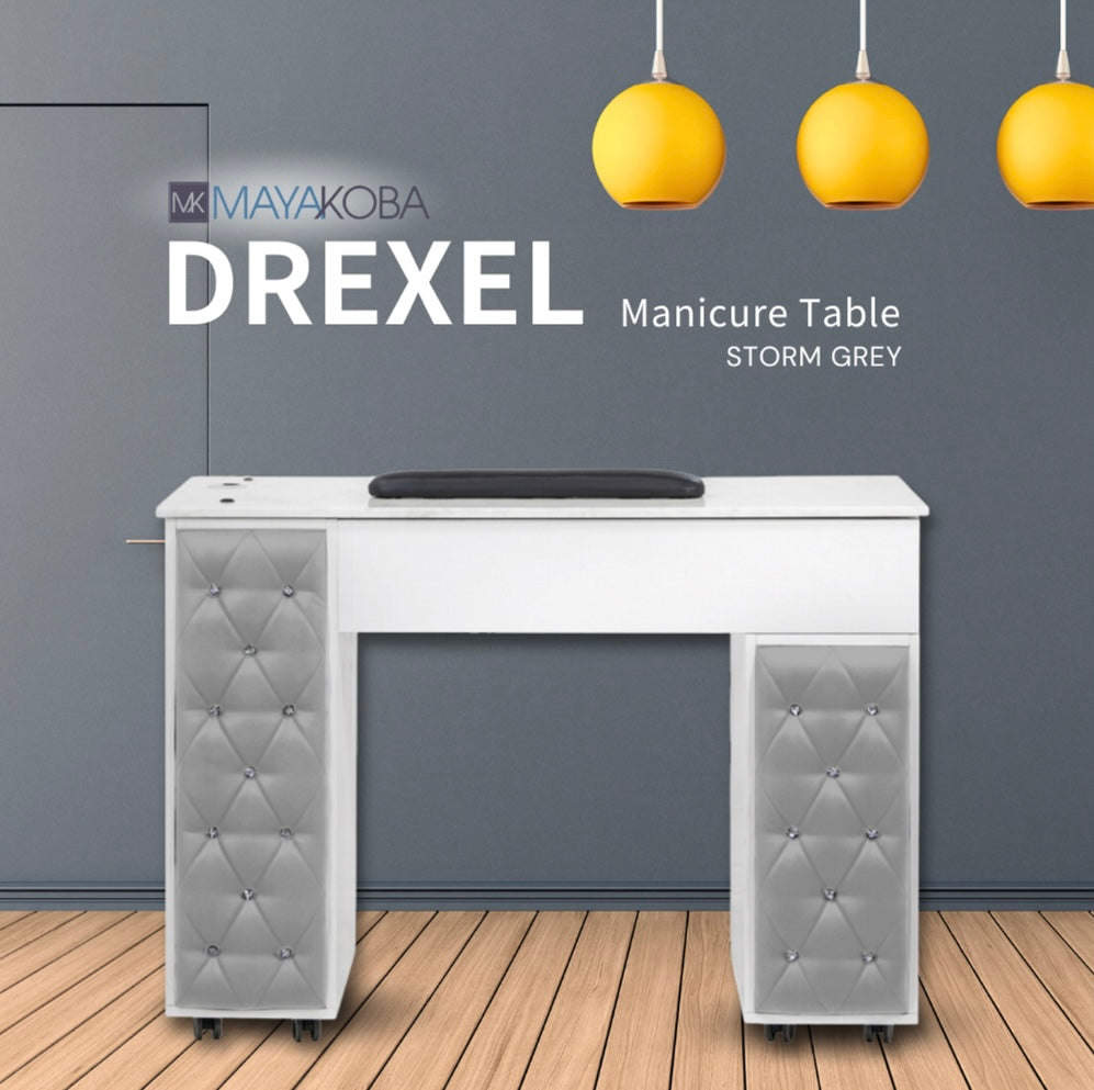 Drexel Tufted Single Manicure Table - Professional Salon Nail Spa Table with Storage for Manicurists & Pedicurists - Perfect for Nail Salons, Spas & Home Use