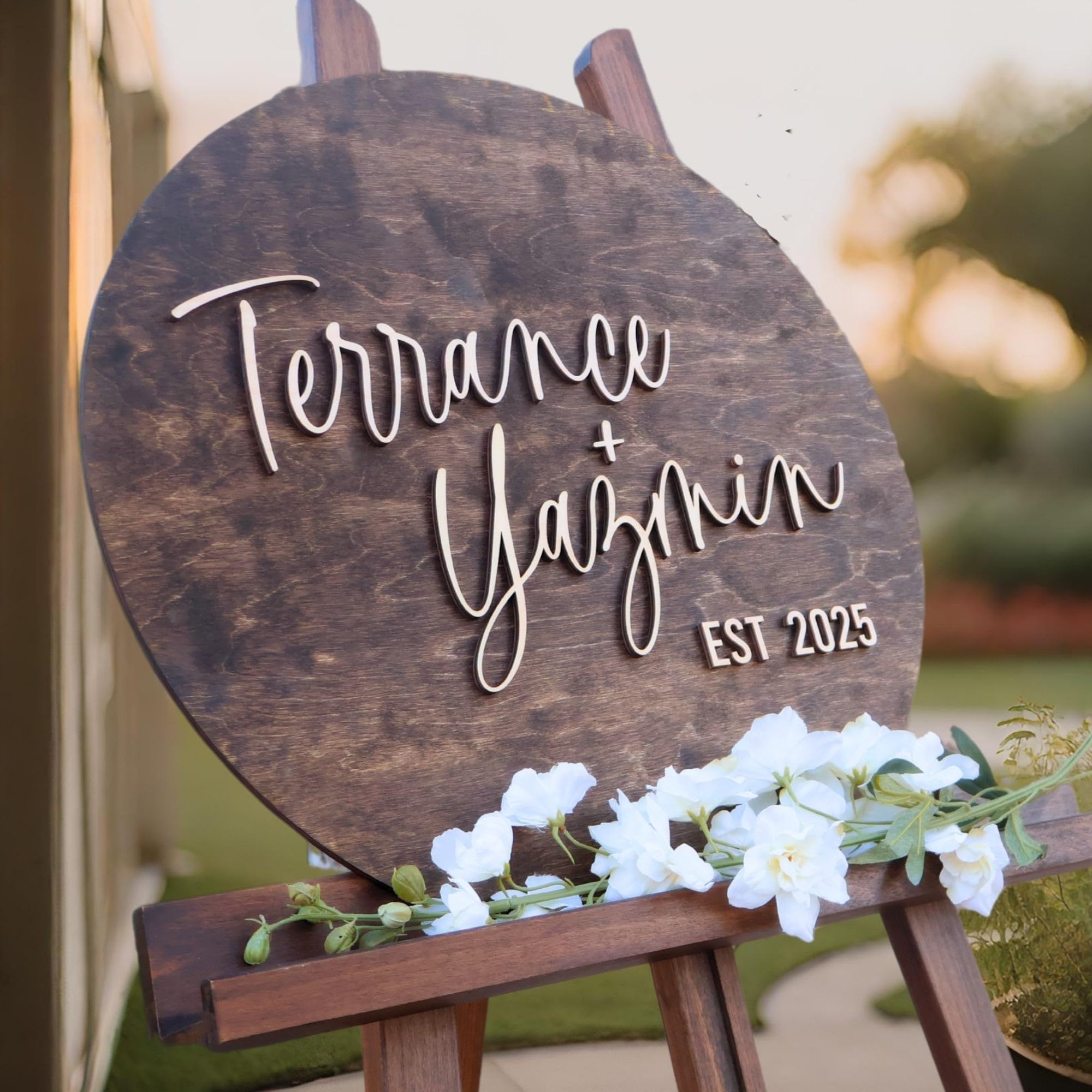 Personalized 3D Wooden Guest Book Sign with First Names - Unique Rustic Wedding Decor Alternative - Round Custom Guest Book for Weddings, Anniversaries & Special Events