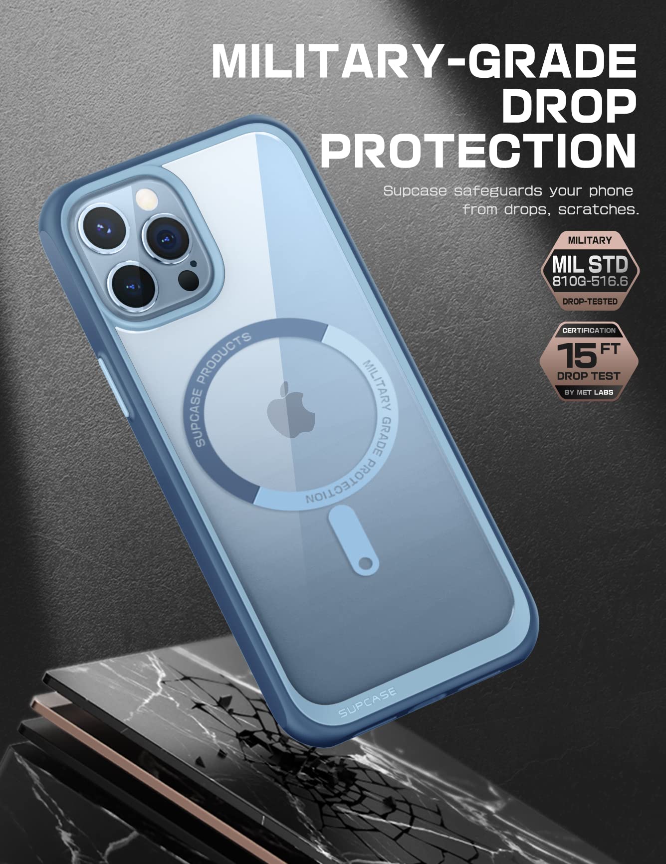 SUPCASE Unicorn Beetle Mag iPhone 13 Pro Max Case - Military-Grade Protective Slim Clear Magnetic Shockproof Phone Cover with MagSafe Compatibility | Perfect for Outdoor Adventures, Work & Daily Use (Azure)
