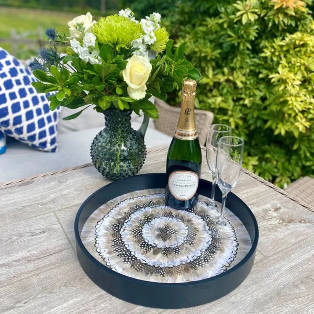 Premium White Pheasant Mixed Tray with Black Rim - Elegant Serving Platter for Dinner Parties, Wedding Receptions & Holiday Entertaining