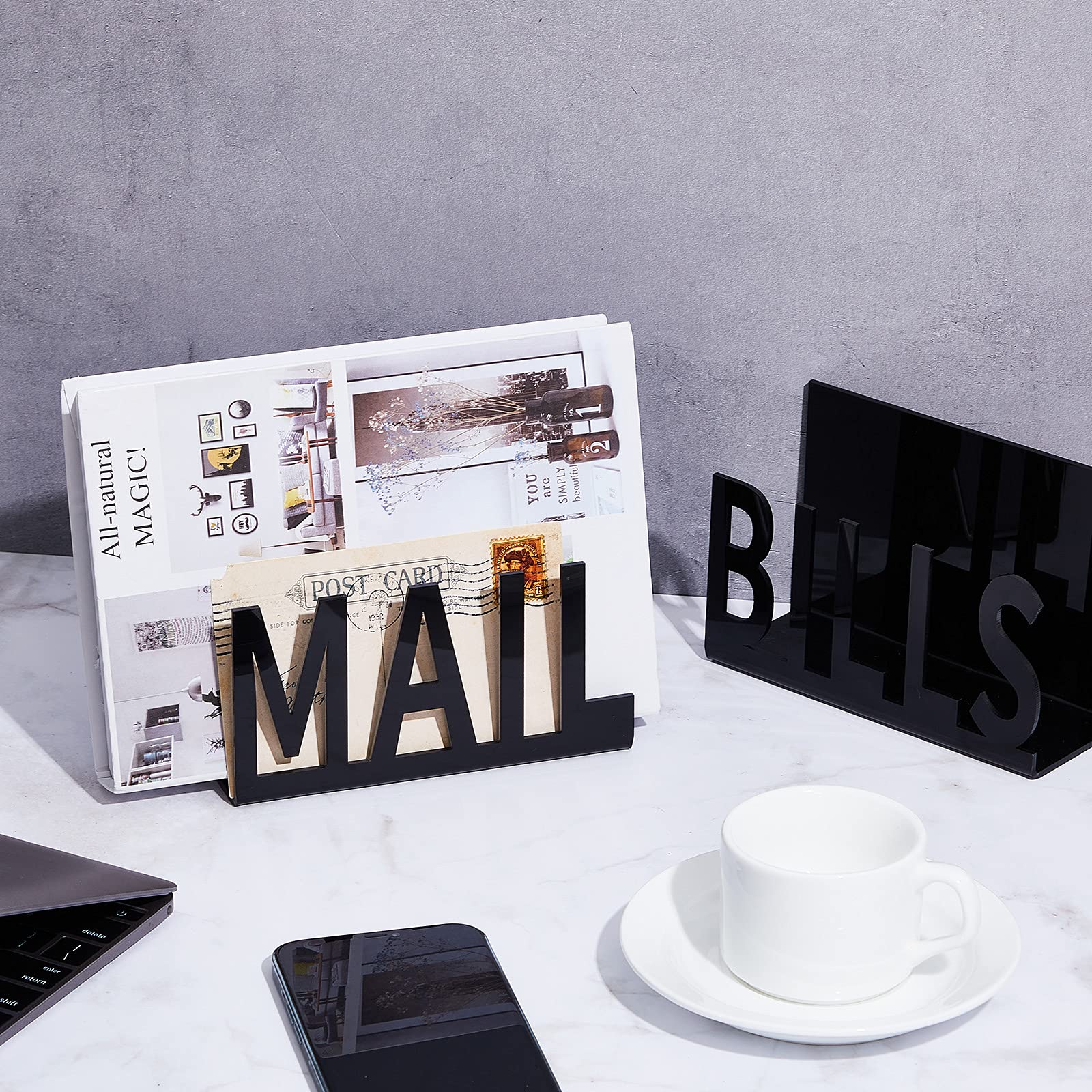 2-Pack Black Desk Mail Organizer - Vertical Letter & Bill Holder with Hollow Design - Perfect for Office, Home, or Workspace Organization