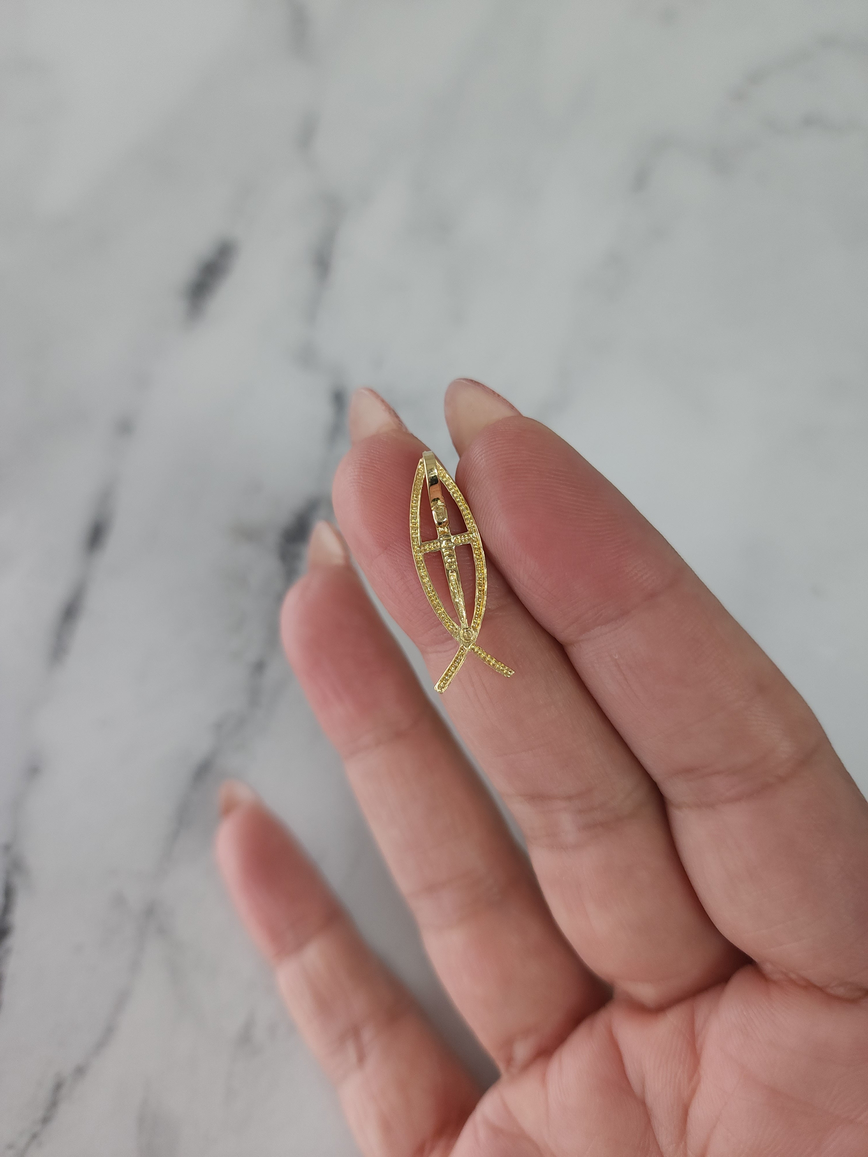 14K Yellow Gold Christian Fish Ichthys Cross Pendant - Elegant Religious Jewelry for Baptism, Confirmation & Daily Faith Wear